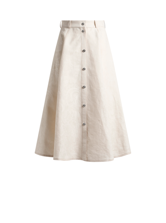 Etro, Jupe Midi En Denim Jacquard, Femme, Blanc, Taille 38