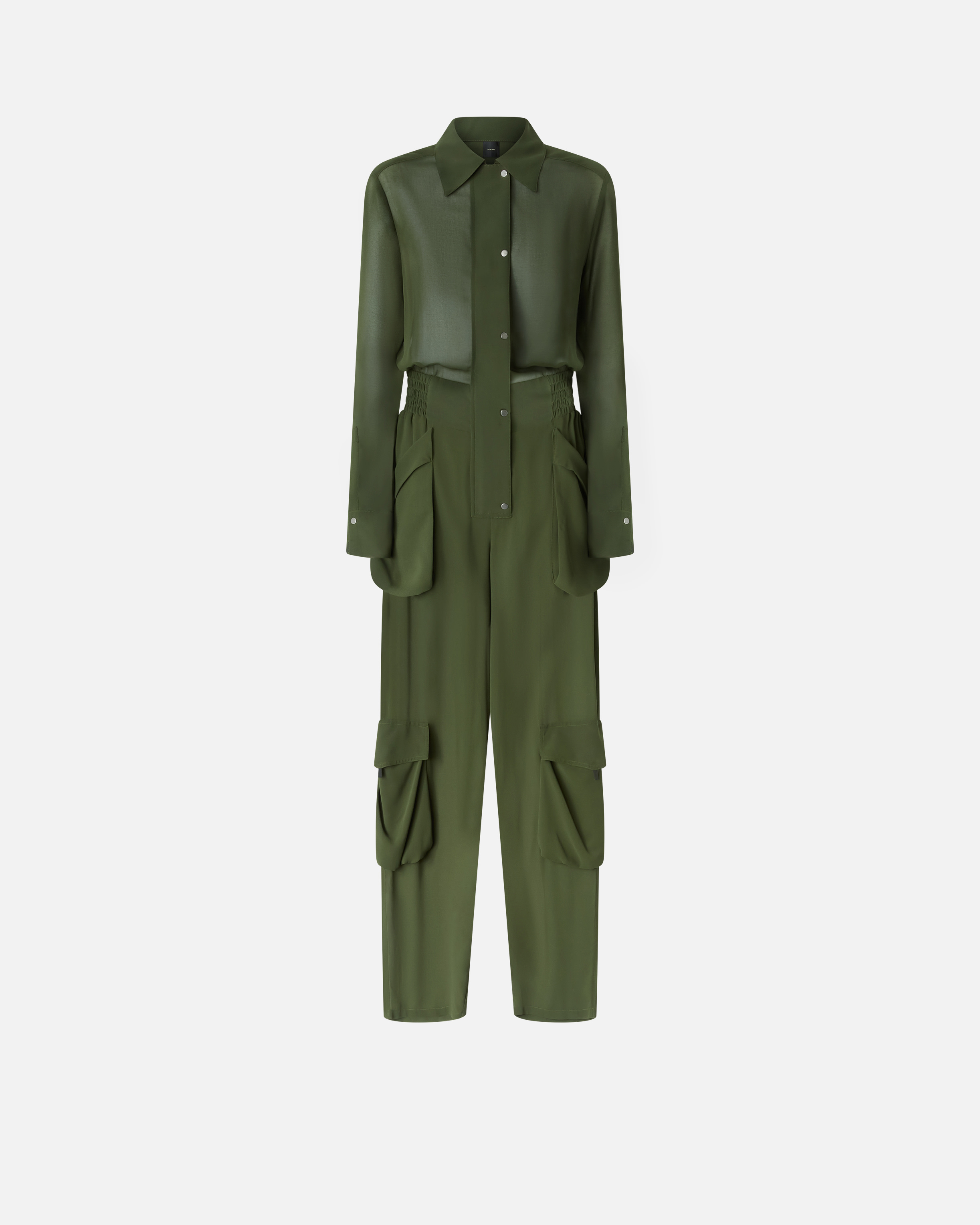 Pinko, Combinaison en crêpe Georgette avec poches cargo, Green rainforest, 36