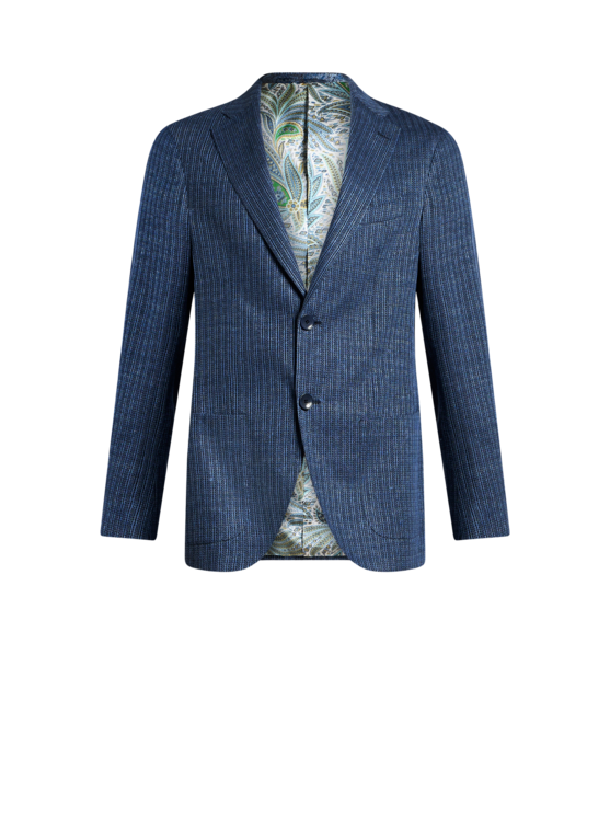 Etro, Blazer En Jersey De Lin Mélangé, Homme, Bleu, Taille 60