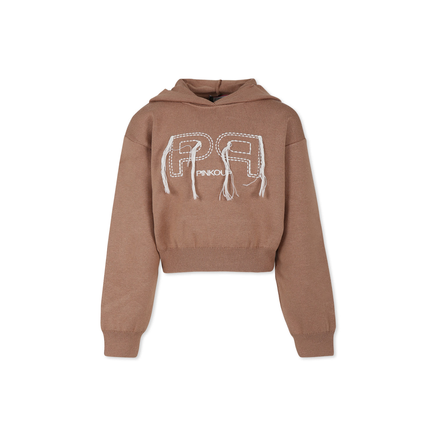 Pinko Brown Crop Sweat For Girl With Logo