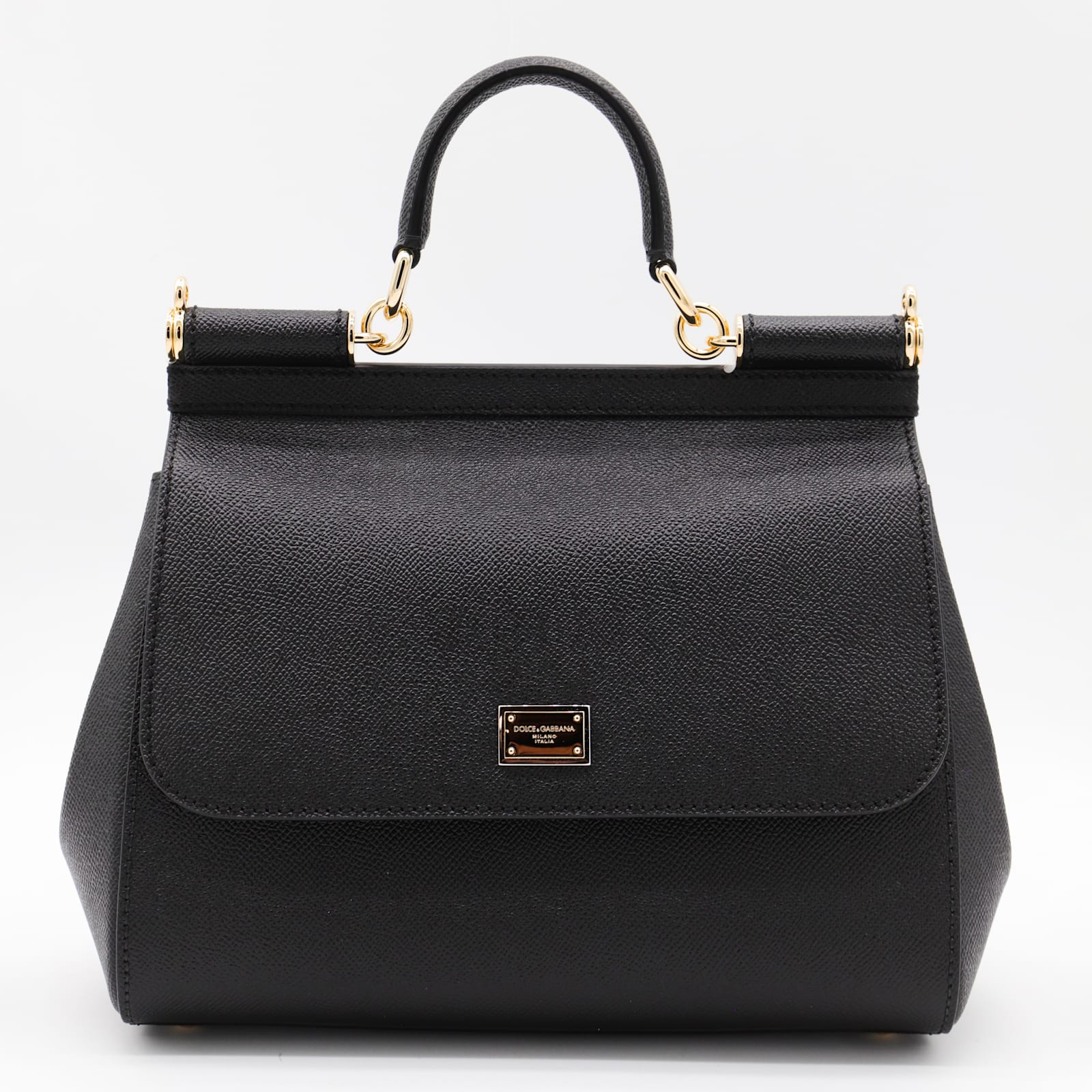 Dolce & Gabbana Black Leather Sicily Big Top Handle Bag