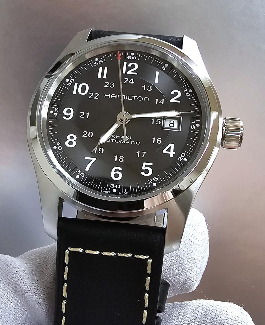 HAMILTON Khaki Field Automatic 42 MM Black Dial Leather Men's Watch H70605733