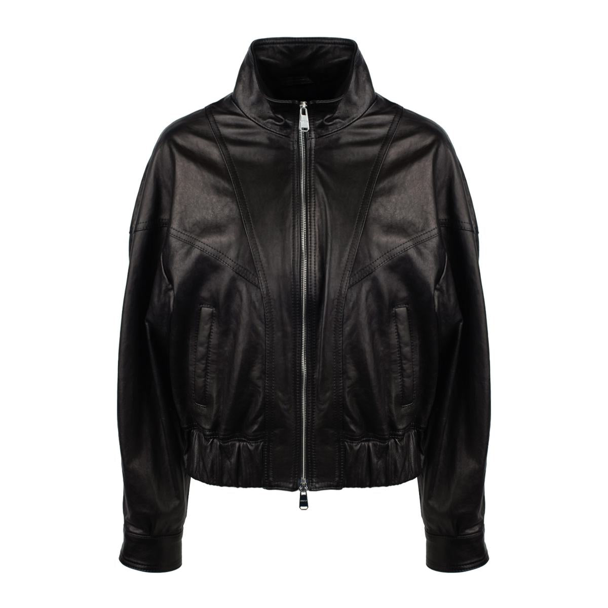 Dondup Black Slim Nappa Leather Bomber Jacket