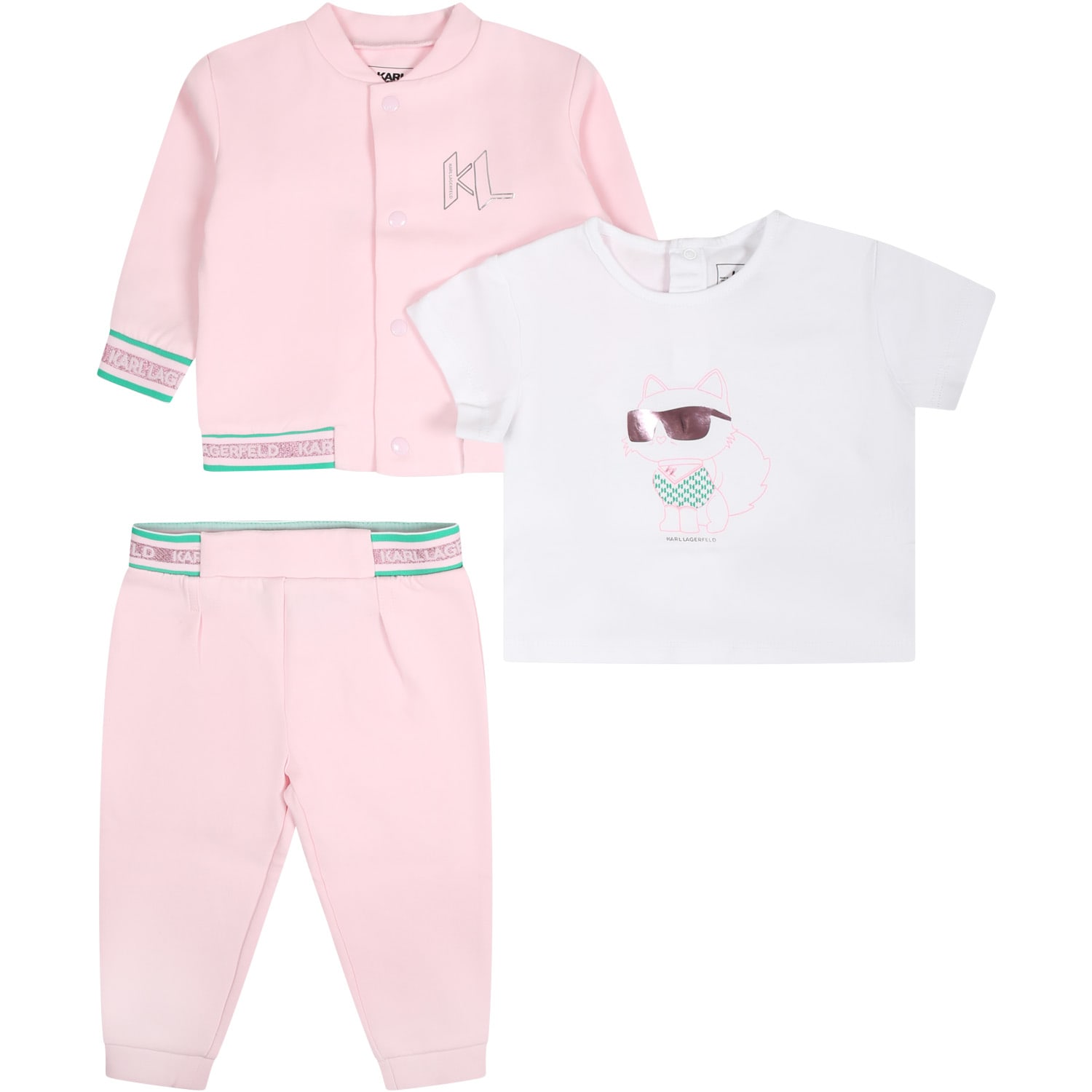Karl Lagerfeld Kids Pink Set For Baby Girl With Logo