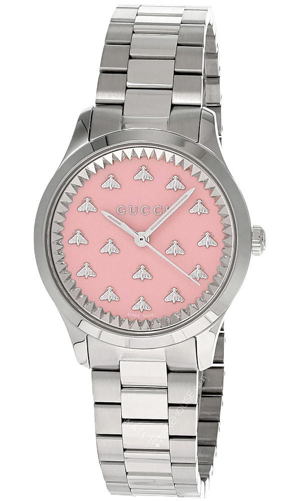 GUCCI G-Timeless 32MM Quartz SS Pink Dial Women's Watch YA1265033