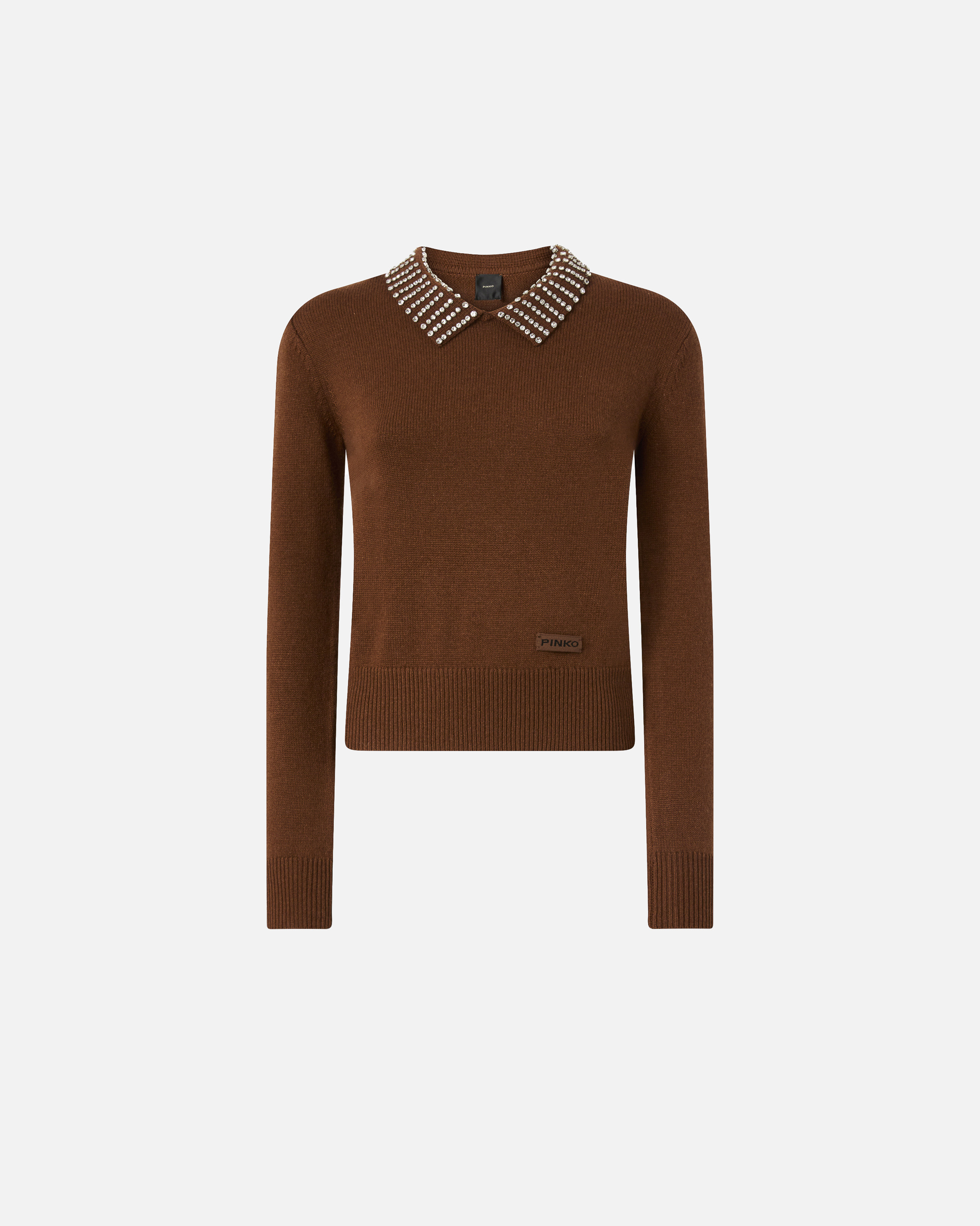 Pinko, Sweater with collar and rhinestones, Brun rouge, XS