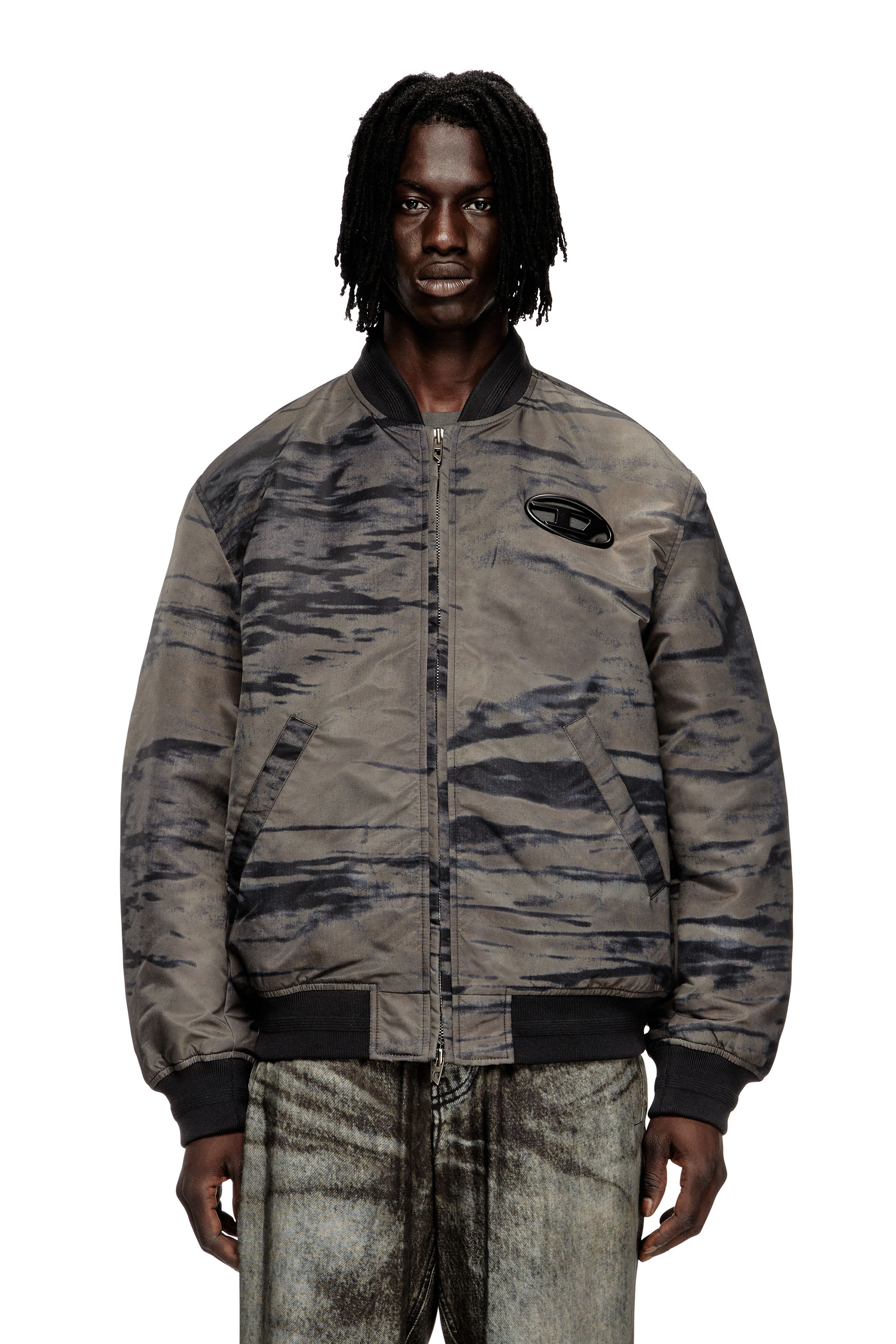 Diesel - Padded bomber jacket in printed satin - Jackets - Man - To Be Defined