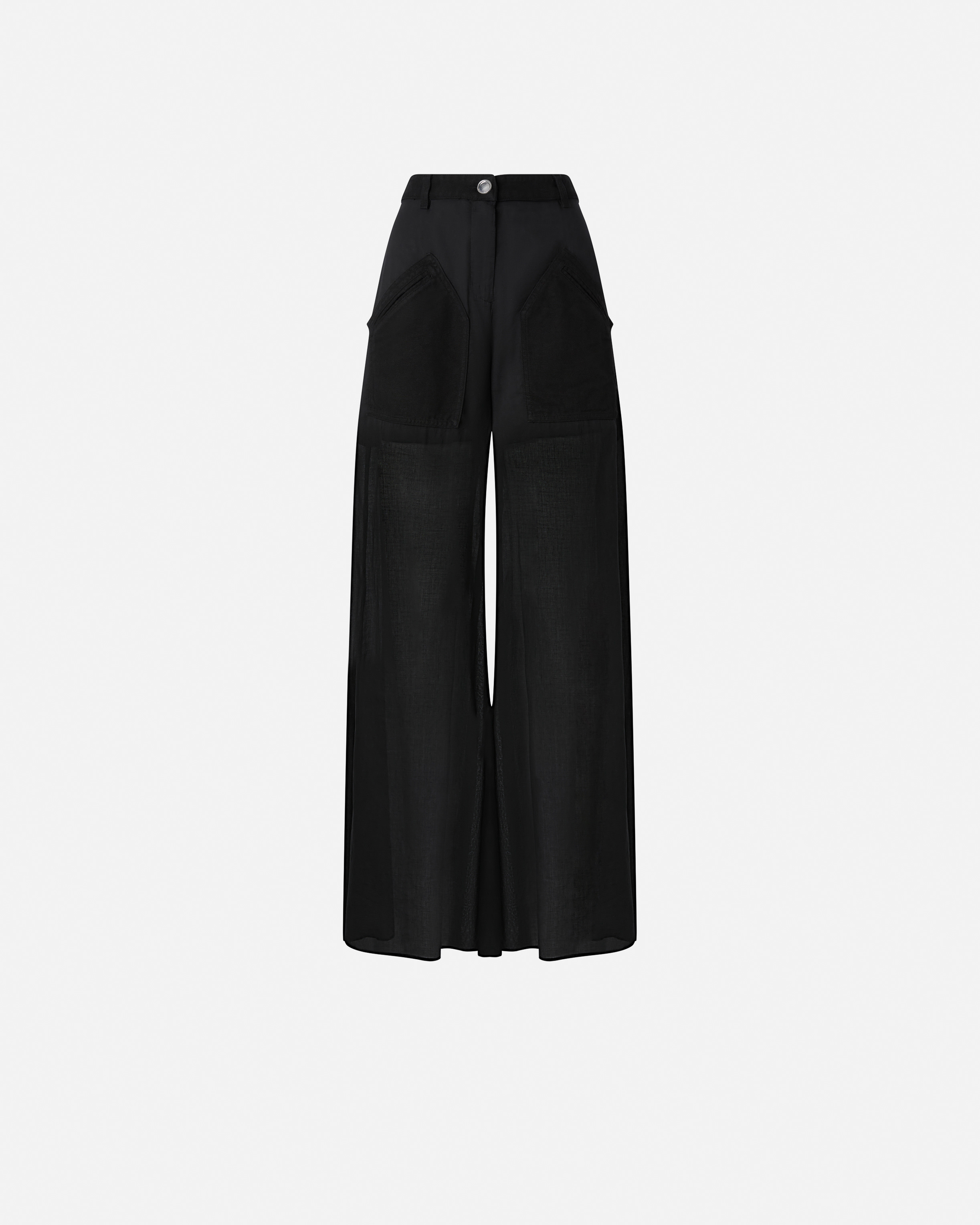Pinko, Pantalon palazzo en coton avec poches, Noir limousine, 38