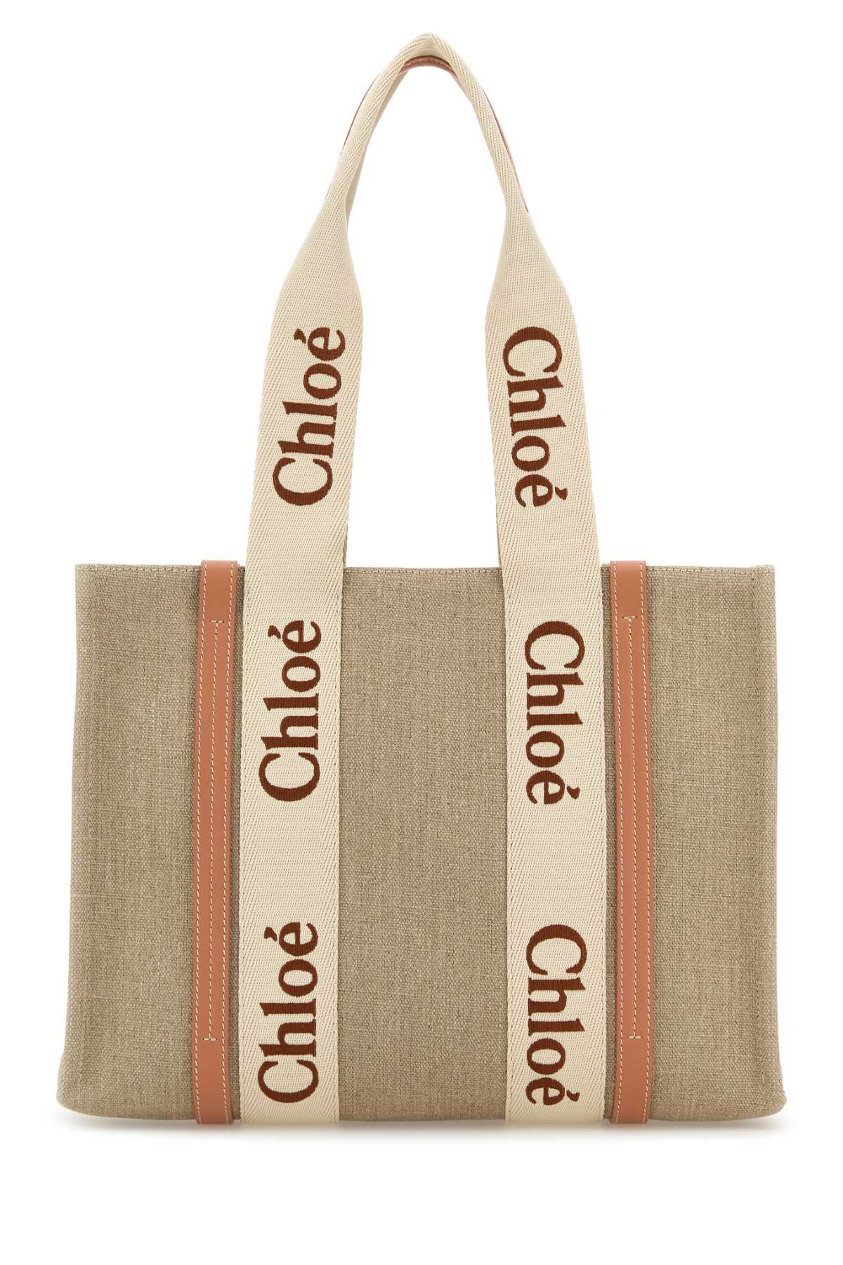 Chloé Multicolor Linen Medium Woody Shopping Bag