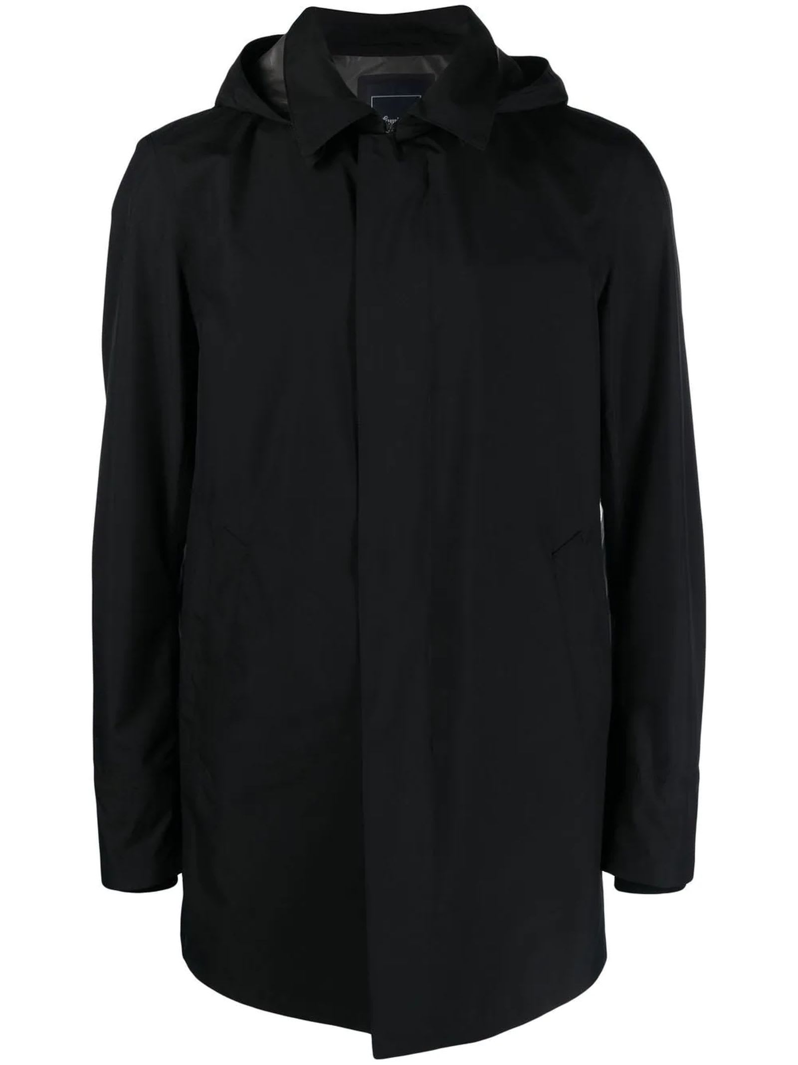 Herno Black Hooded Waterproof Raincoat