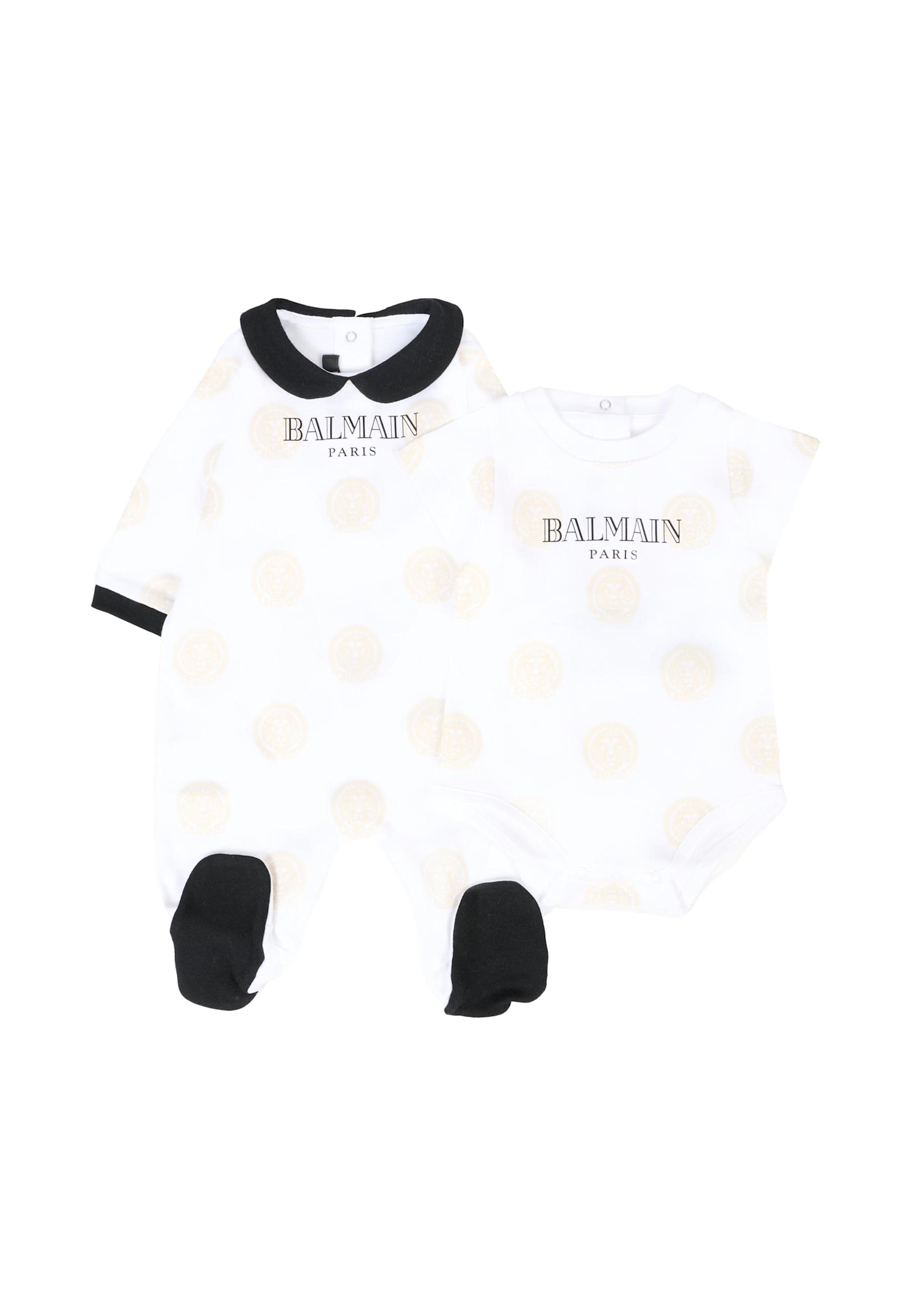 Balmain White Babygrow Set For Babykids With Logo