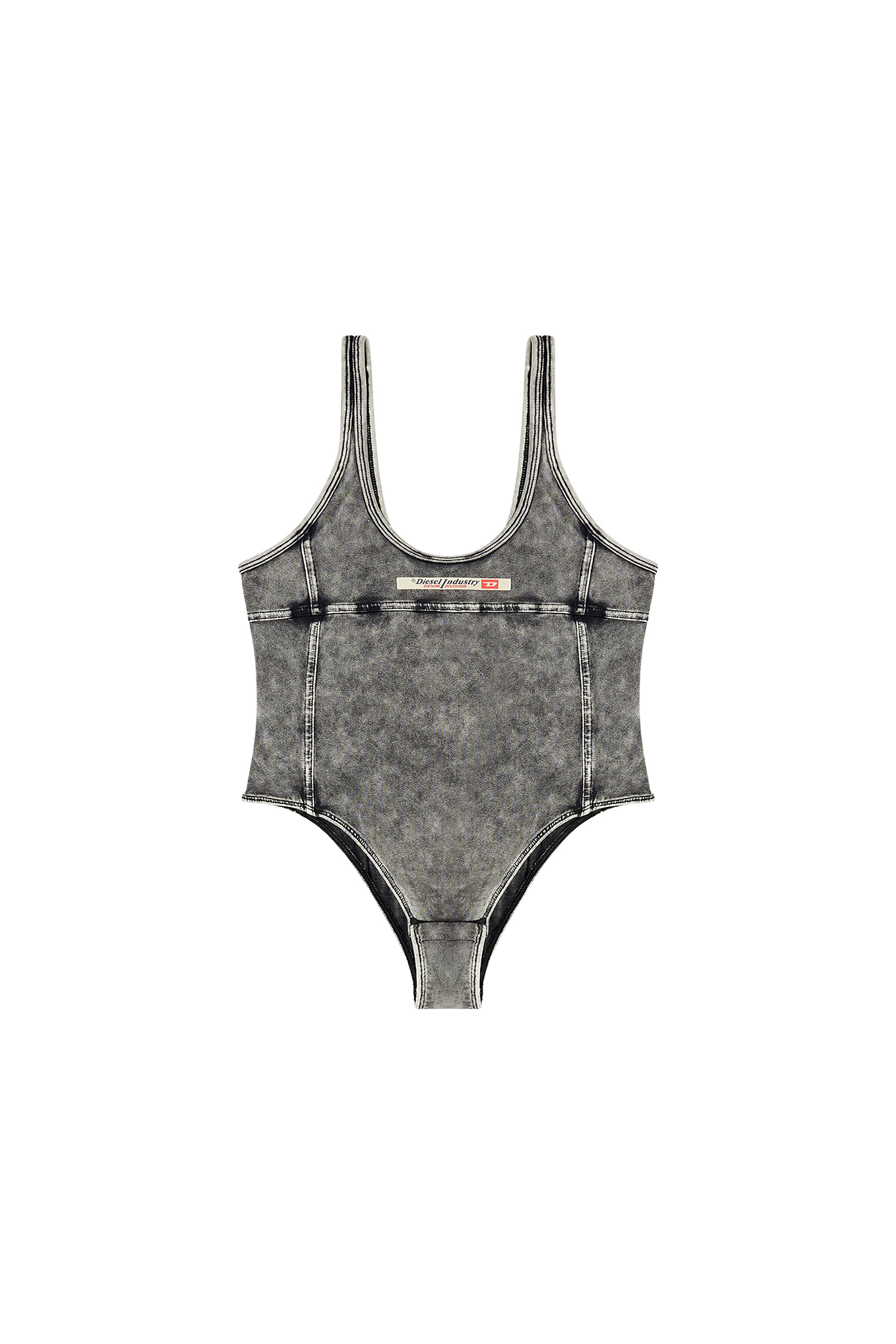 Diesel - Bodysuit in denim-effect jersey - Bodysuits - Woman - Grey