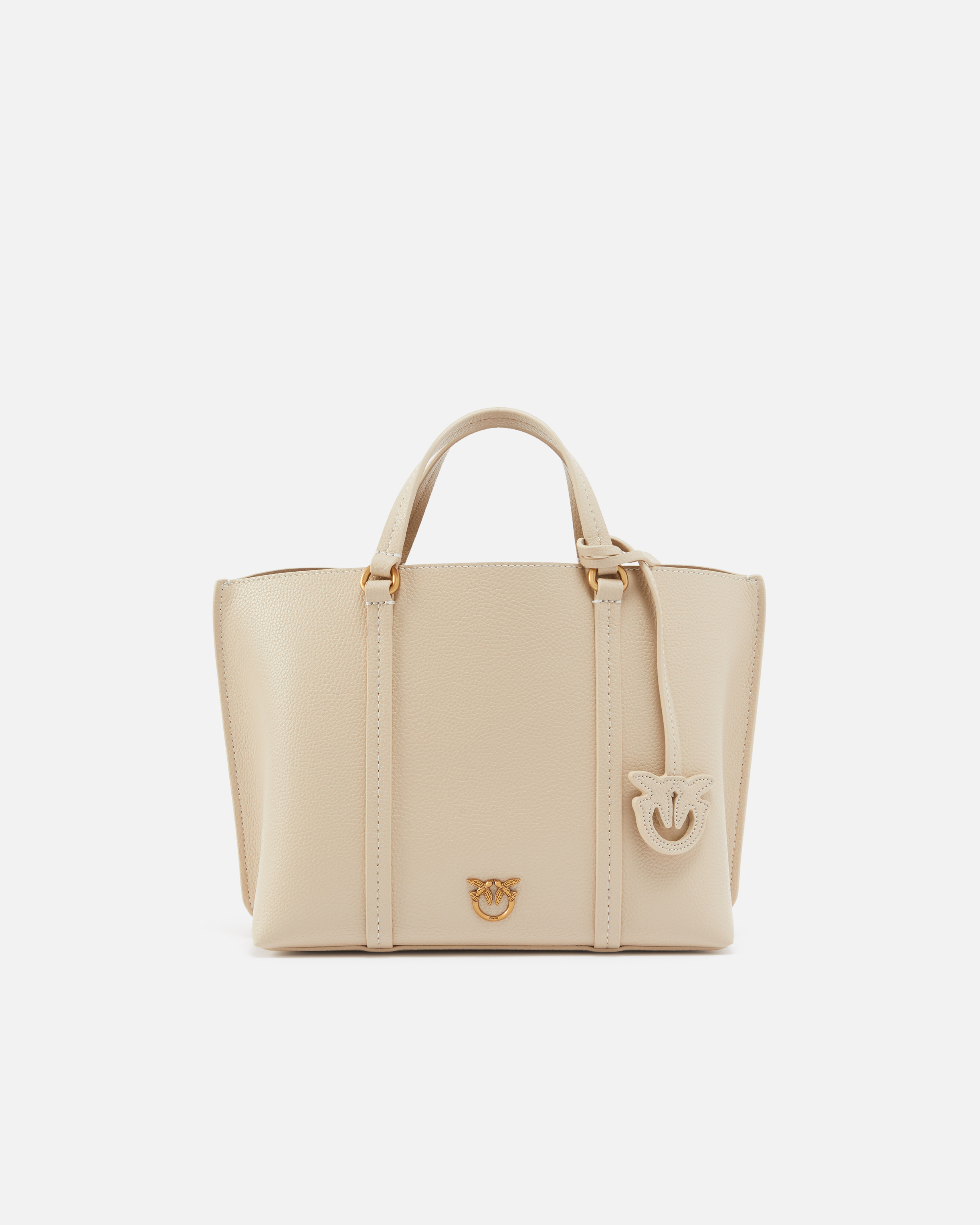 Pinko, Cabas à bandoulière en cuir foulonné, Beige-gris fumée-or antique, U