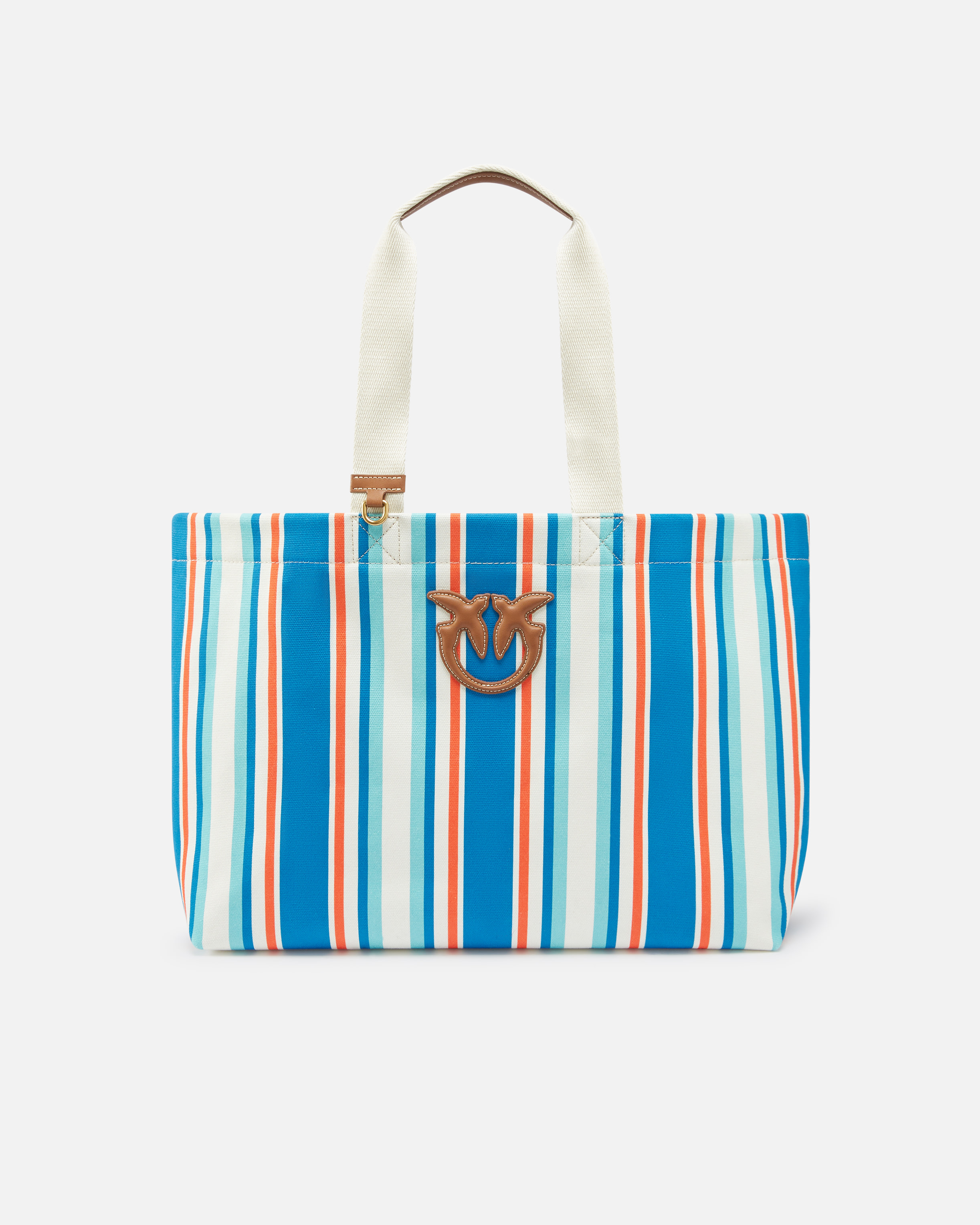 Pinko, Maxi shoulder bag in striped fabric, Orange/light blue-antique gold, U