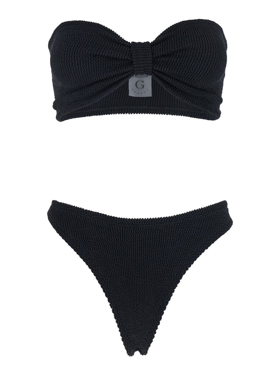 'Tina' Black Sleeveless Bikini With Rear Ruched Details In Tech Fabric Woman
