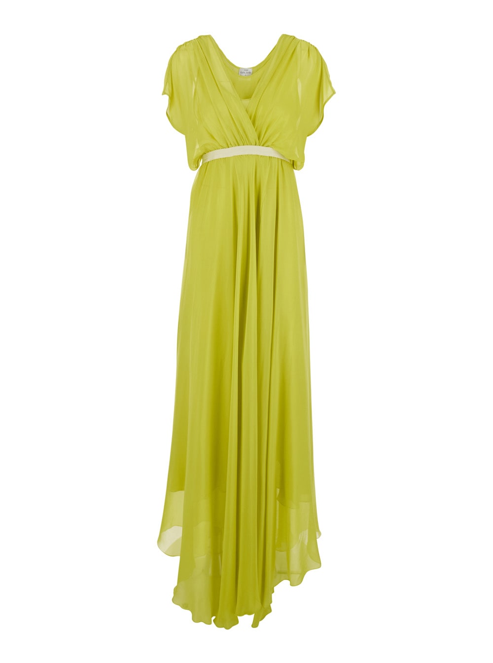 Forte_Forte Green Long Dress With V-neck And Waist Belt In Silk Woman