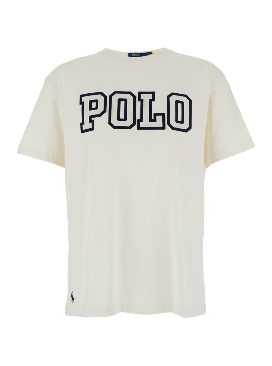 White Crewneck T-Shirt With Logo Lettering On The Fornt And Pony Embroidery On The Front In Cotton Man