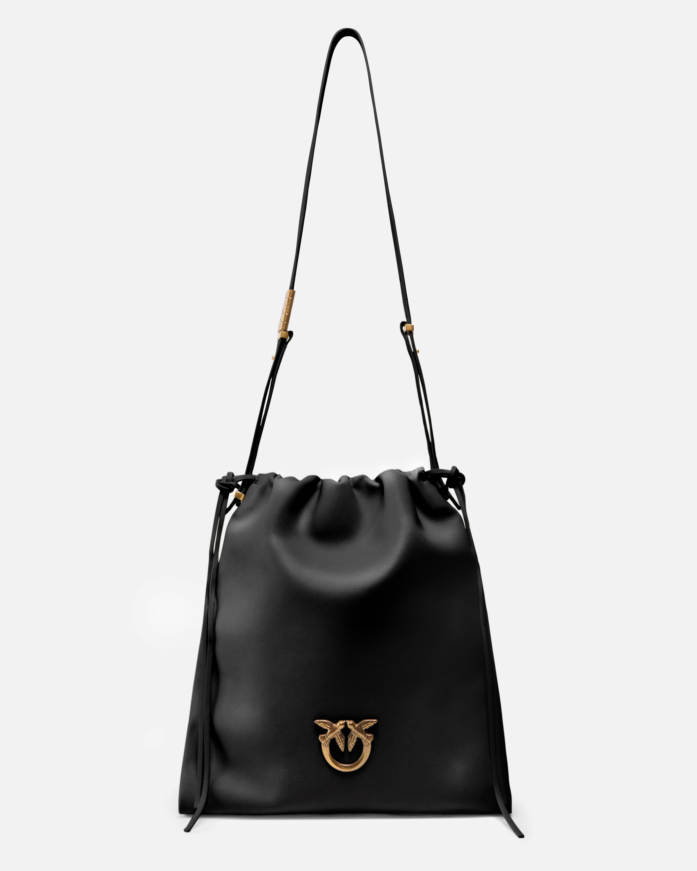 Pinko, Sac souple carré en cuir à logo, Noir-vieil or, U