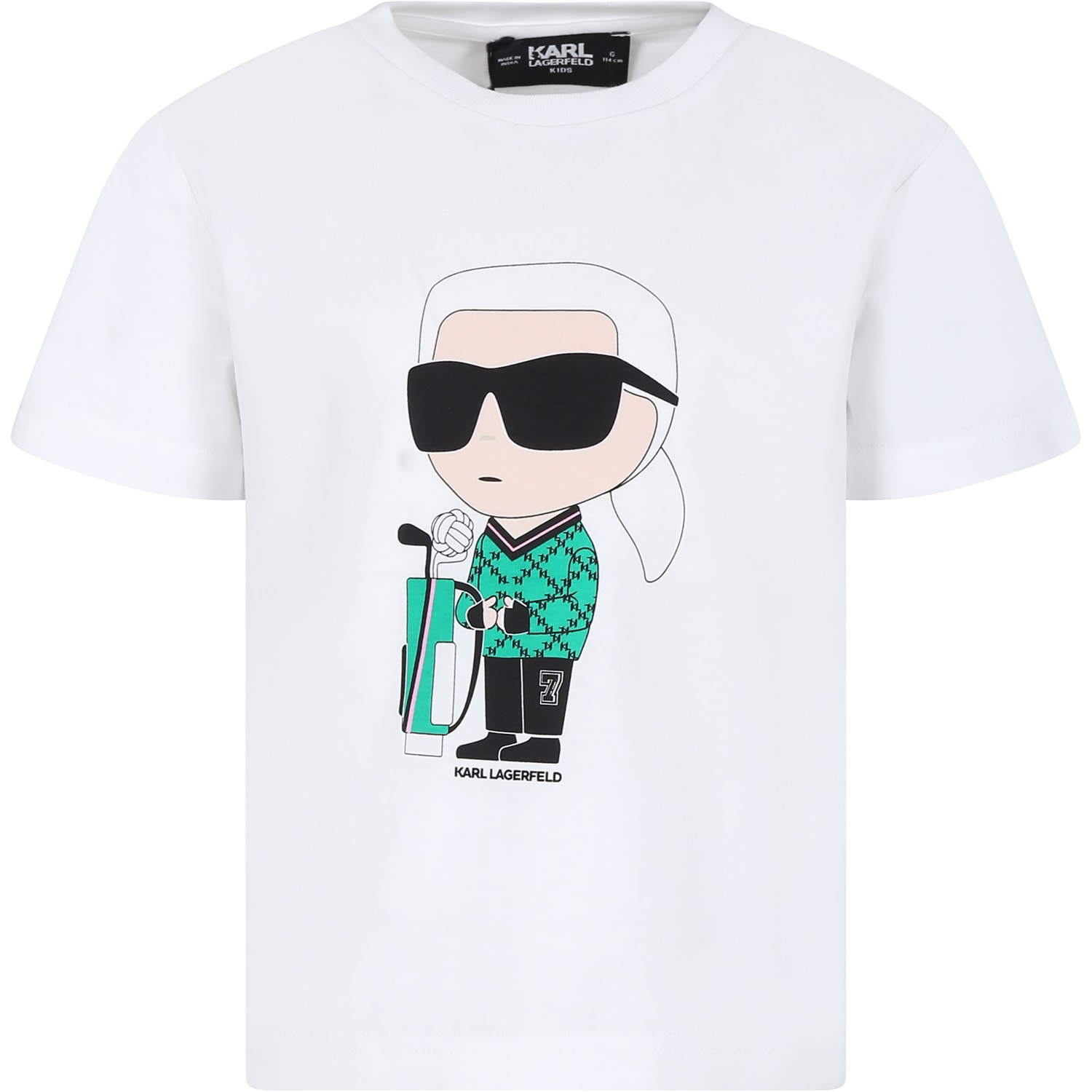 Karl Lagerfeld Kids White T-shirt For Kids With Karl And Golf Bag Print