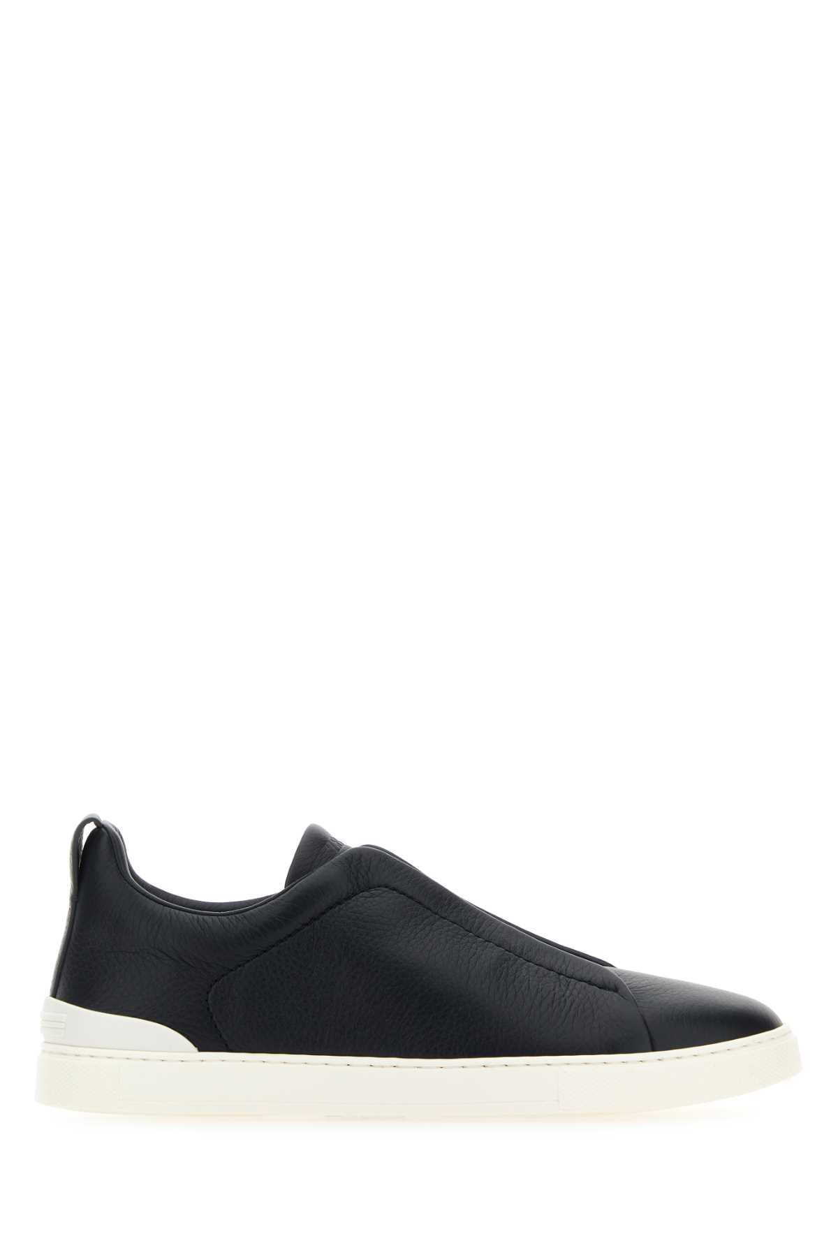 Zegna Midnight Blue Leather Slip Ons