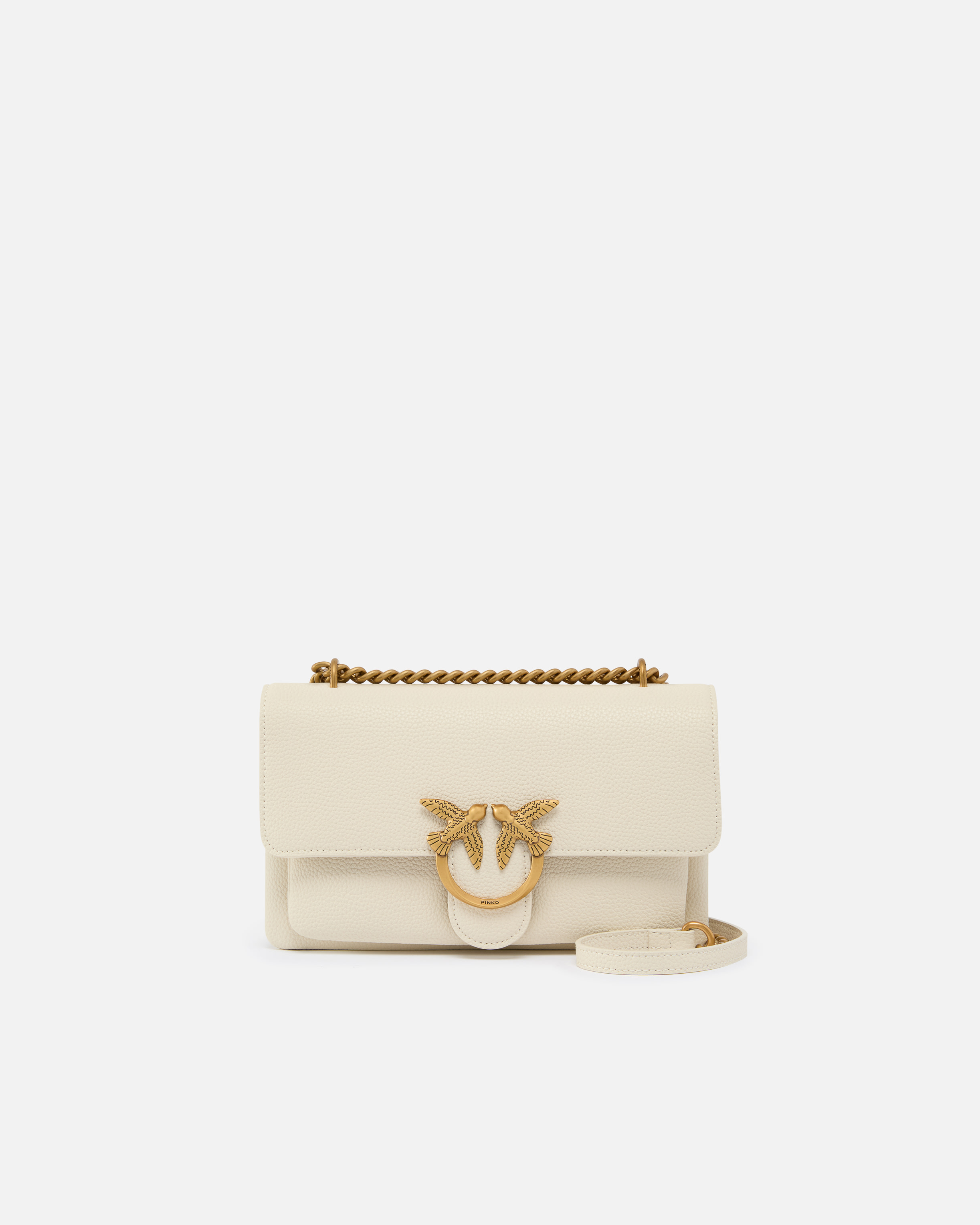 Pinko, Petit sac à bandoulière Love Bag en cuir souple, Blanc+blanc-or antique, U