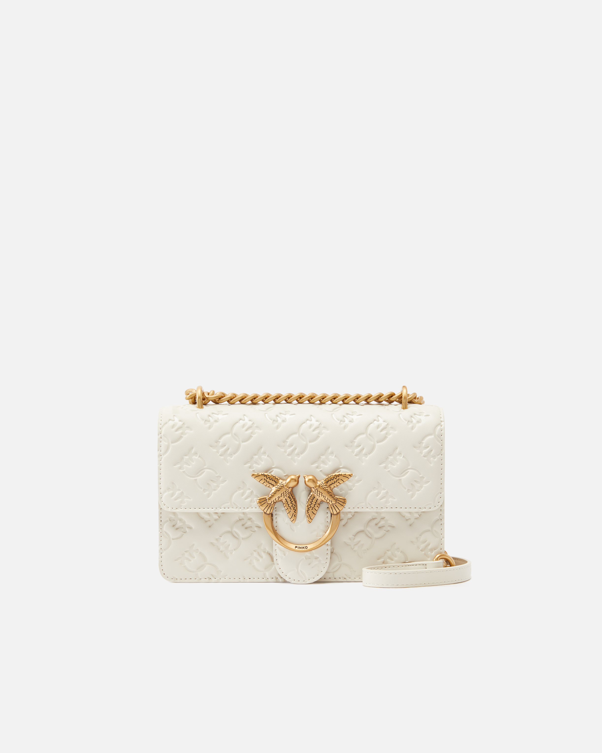 Pinko, Minisac à bandoulière Love Bag à logo gaufré, Blanc+blanc-or antique, U