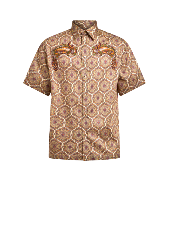 Etro, Chemise En Coton Avec Broderie Paisley, Homme, Marron Clair, Taille XS