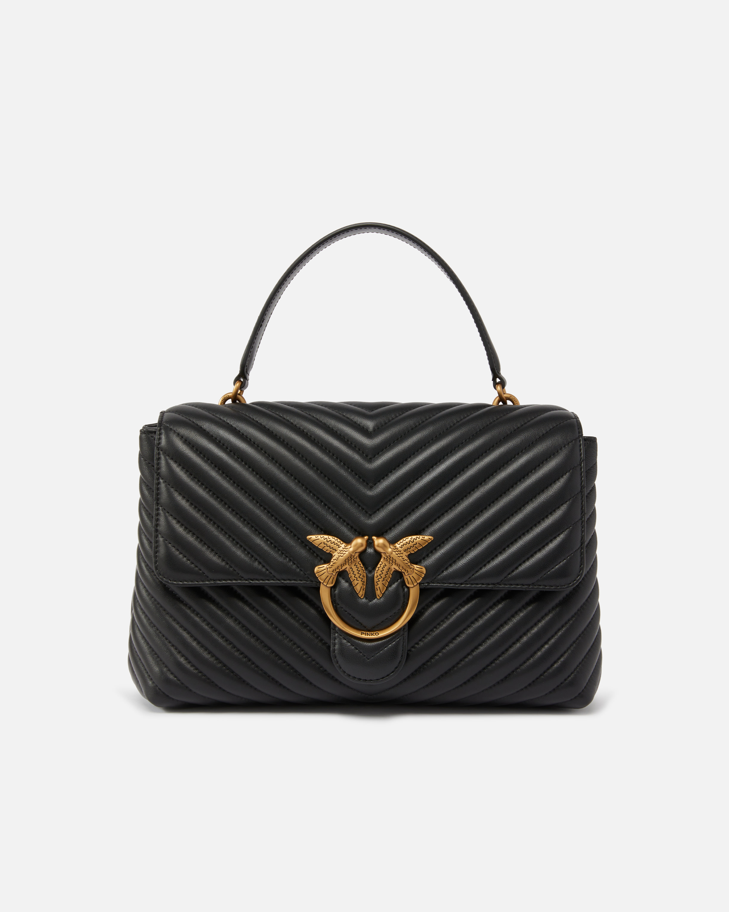 Pinko, Big Lady Love Bag Puff Chevron, Noir-vieil or, U