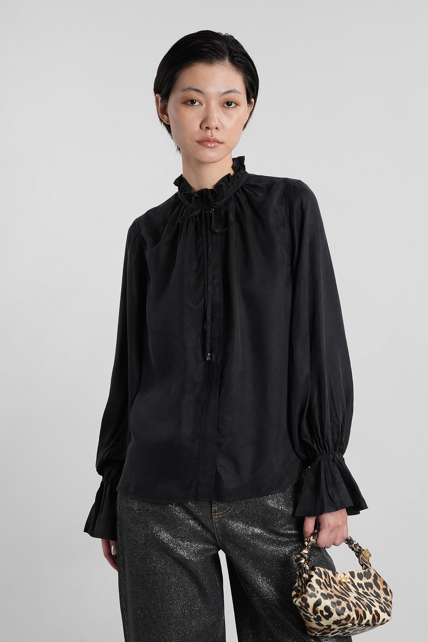 Ganni Shirt In Black Polyamide Polyester