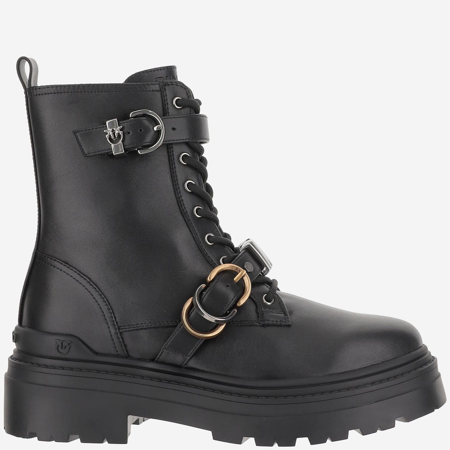 Pinko Leather Ankle Boots With Belt And Logo