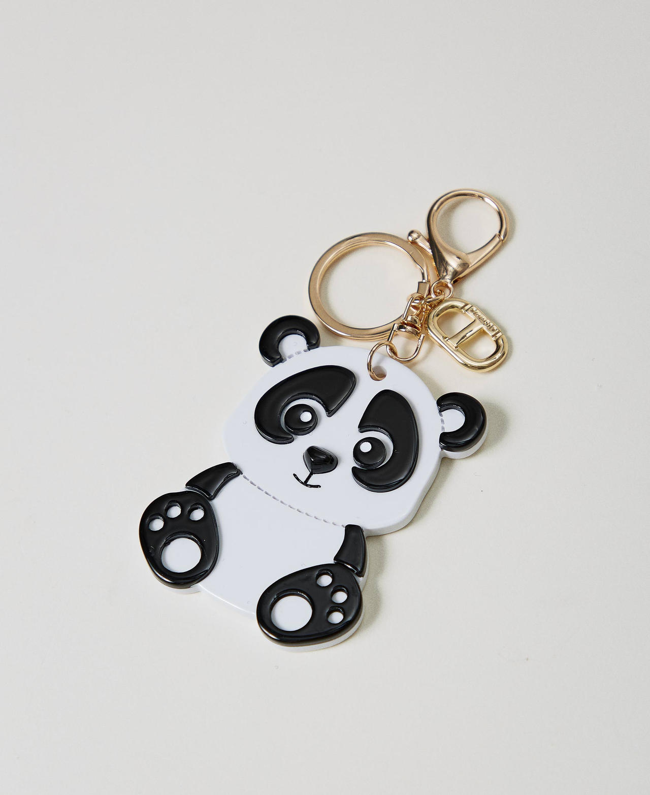 Twinset Accessoires - Porte-clés panda avec Oval T, Bicolore Blanc Optique / Noir, Taille Unique