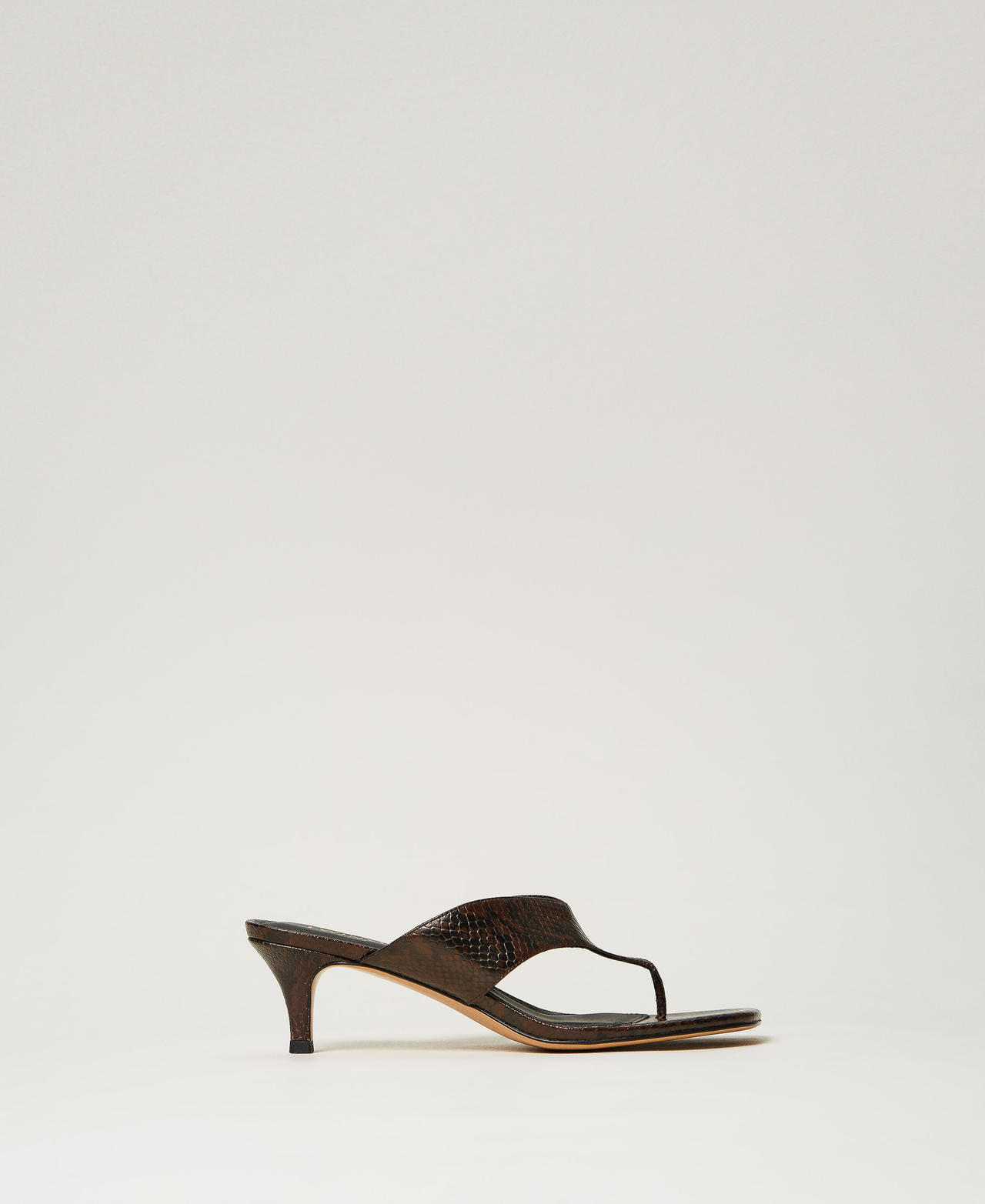 Twinset Chaussures - Sandales mules en cuir, Python Chocolate, Animalier, Taille: 36