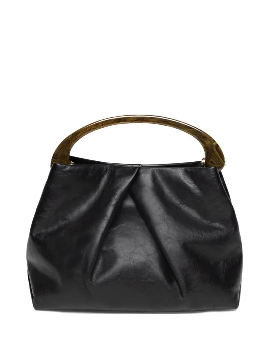 Dries Van Noten Pleated Leather Hand With Resin Top Handle Bags