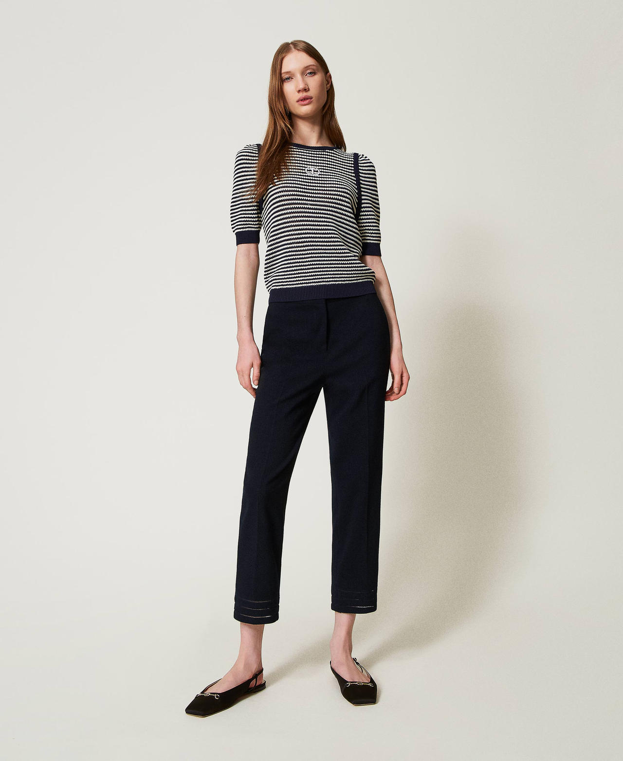 Twinset Pantalons - Pantalon droit avec broderies, Blue Night, Taille: 38