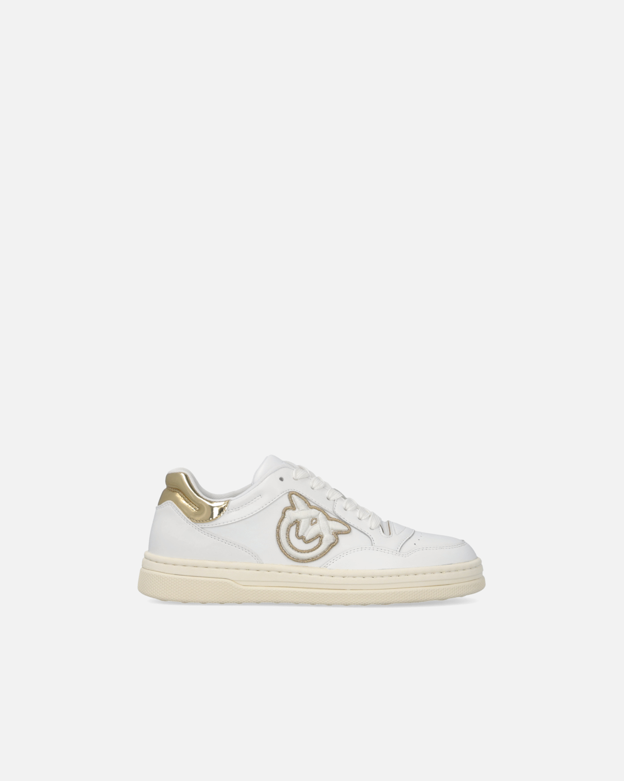 Pinko, Chaussures de tennis en cuir avec détails métallisés, Blanc/platine, 35