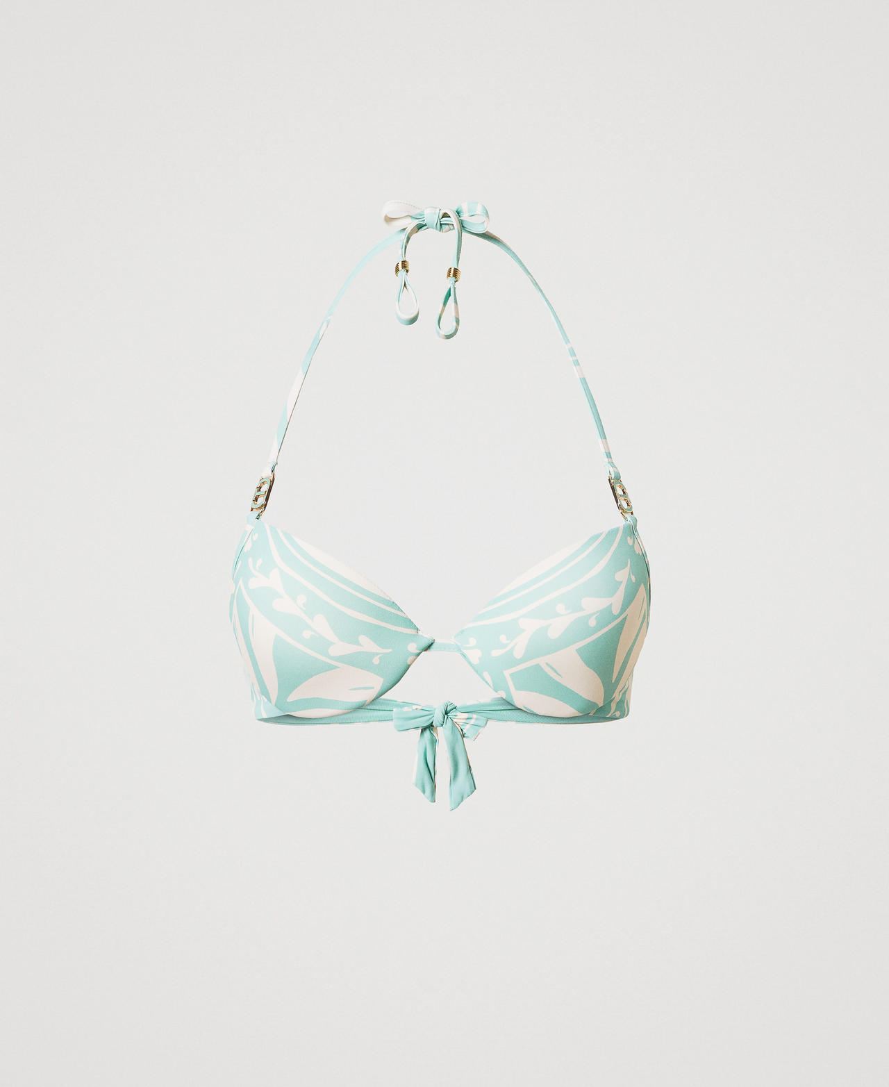 Twinset Plage - Haut de maillot de bain push-up avec imprimé foulard, Imprimé Foulard Green Marine/Green Marine, Taille: 5-B