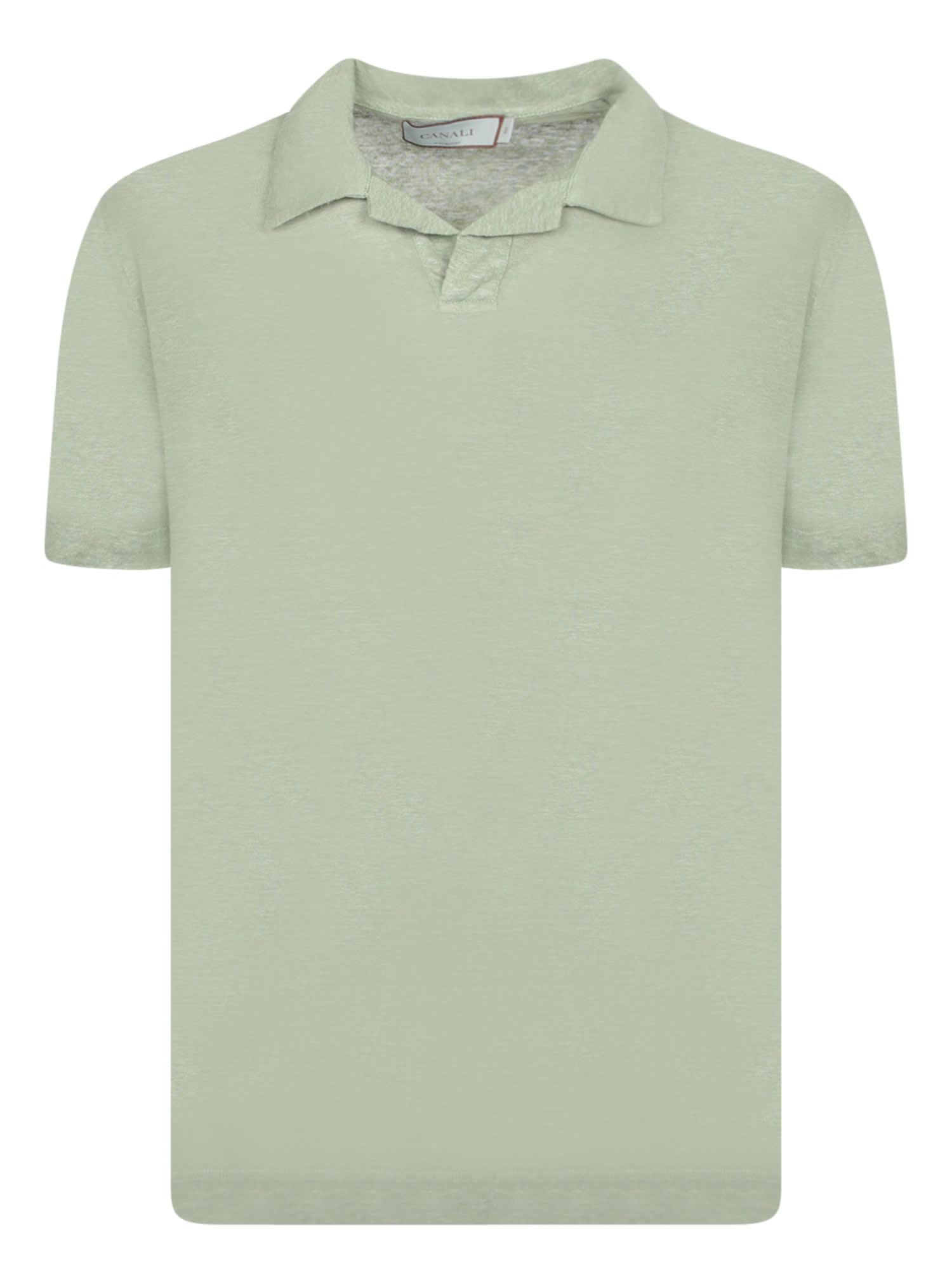 Canali Sage Green Linen Polo Shirt