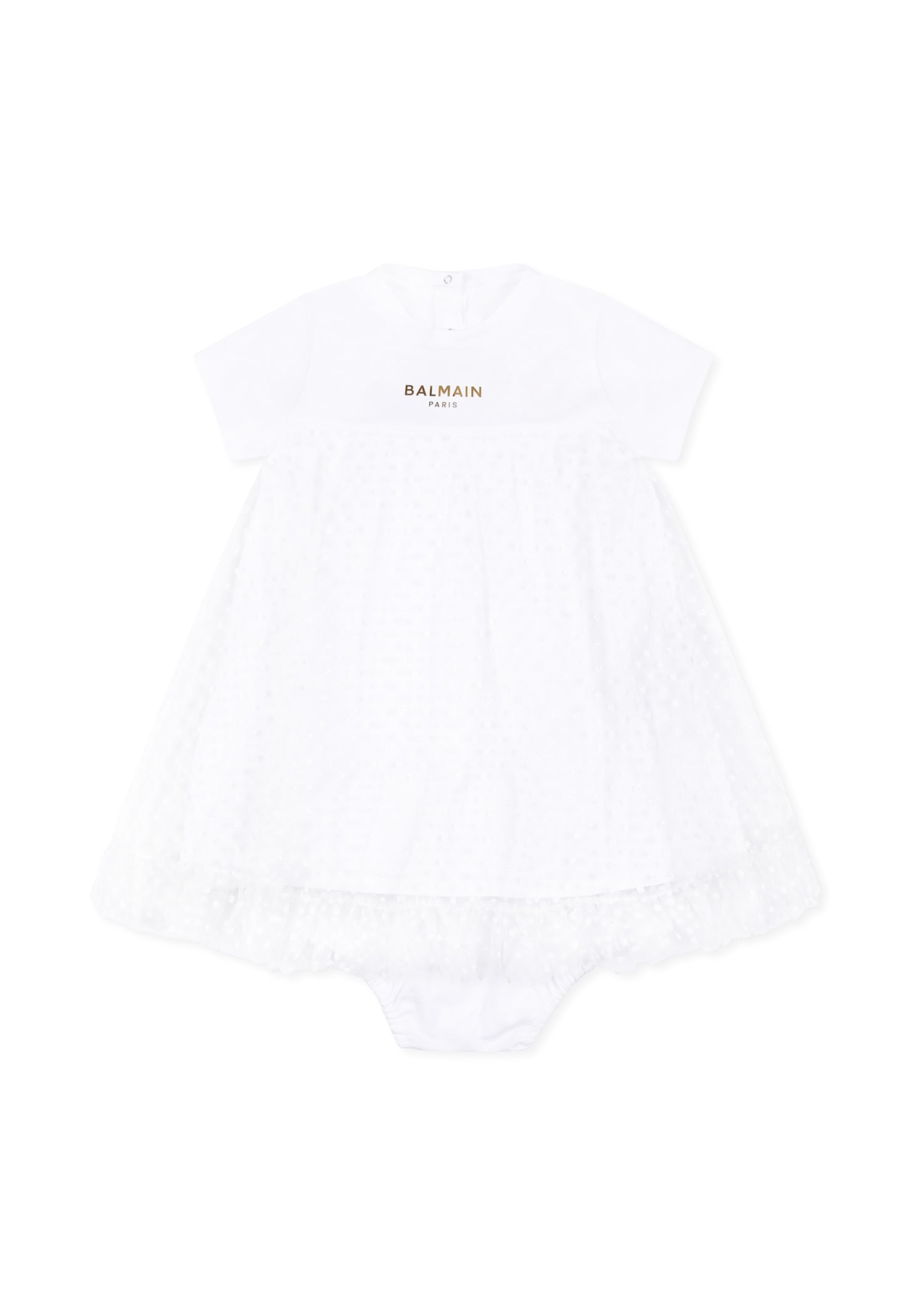 Balmain White Dress For Baby Girl With Logo