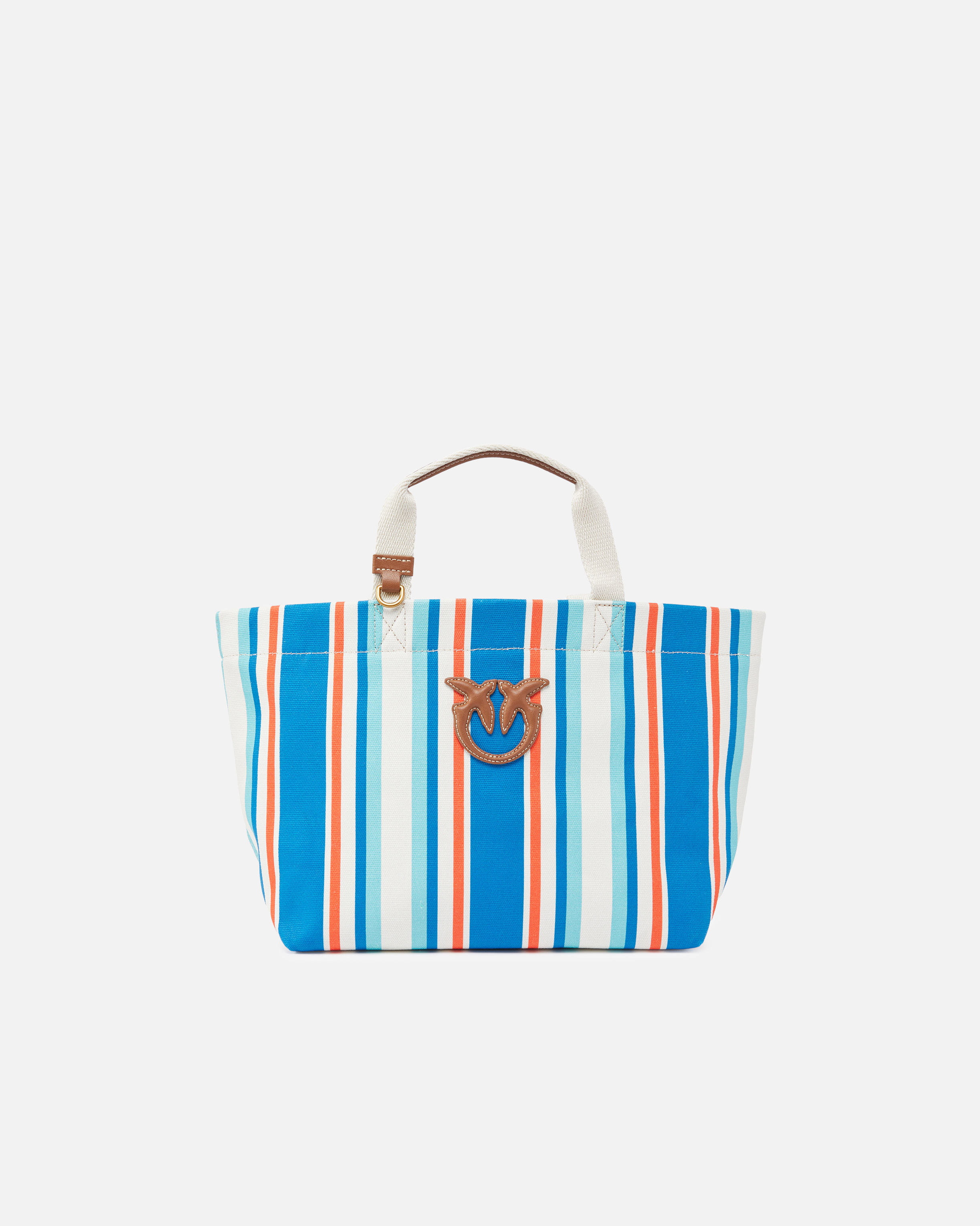 Pinko, Cabas moyen en toile à rayures, Orange/light blue-antique gold, U
