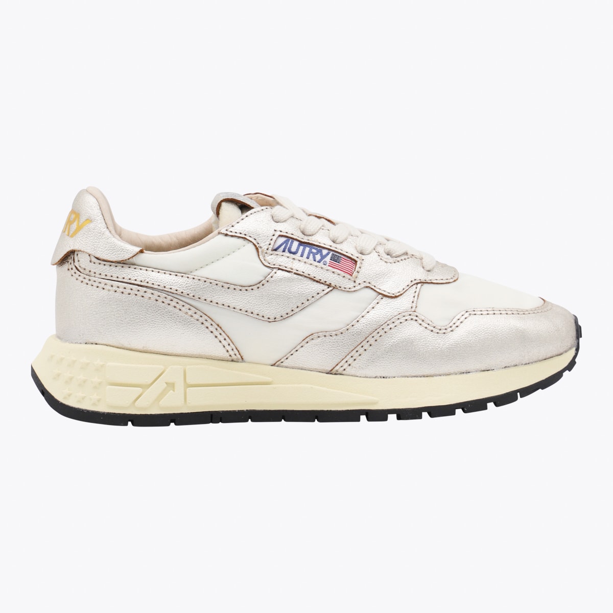 Autry White And Gold Leather Reelwind Sneakers