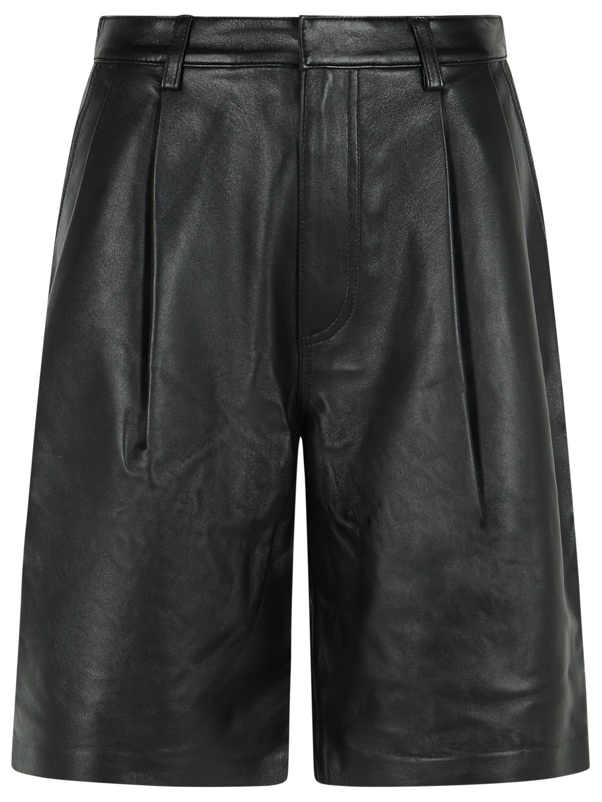 MICHAEL Michael Kors Black Pleated Leather Bermuda Shorts