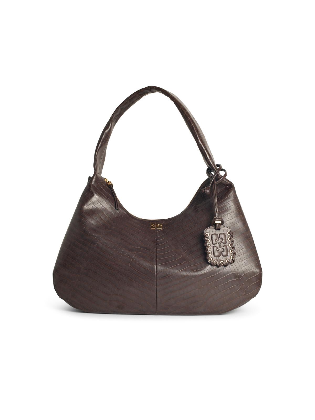 Ganni bou Croco Xxl Brown Recycled Leather Blend Bag