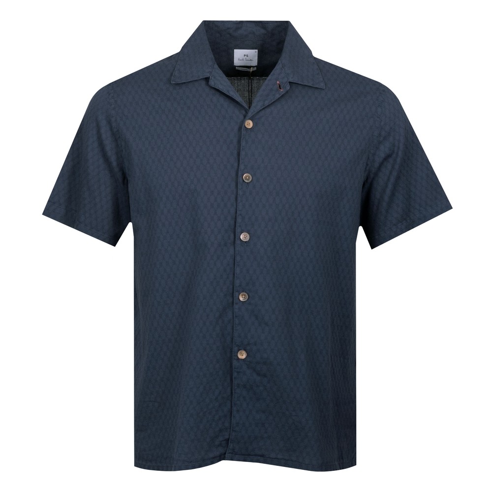 Revere Collar Short Sleeve Textured Shirt