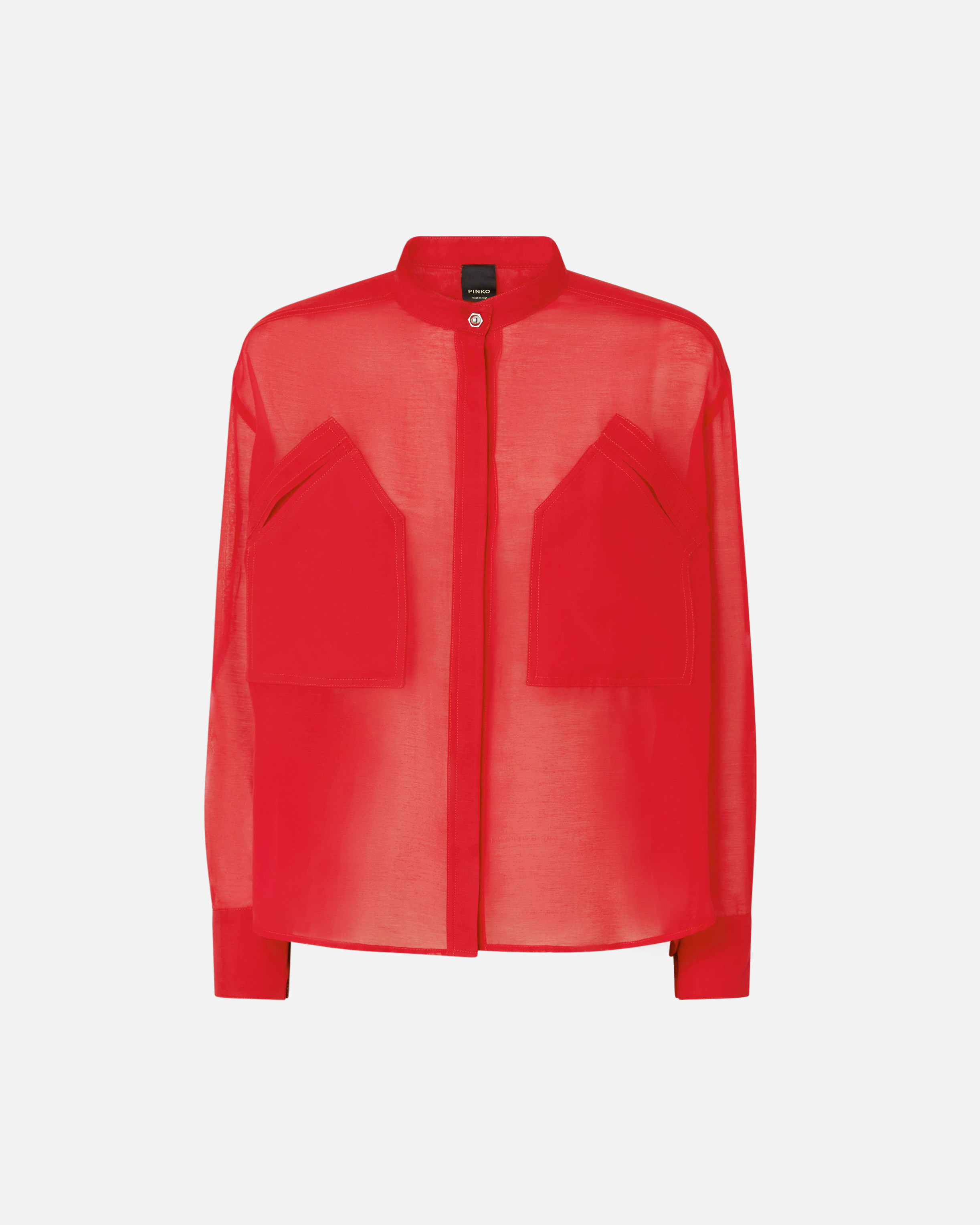 Pinko, Chemise à col mao en coton et soie, Rouge sauce, 36