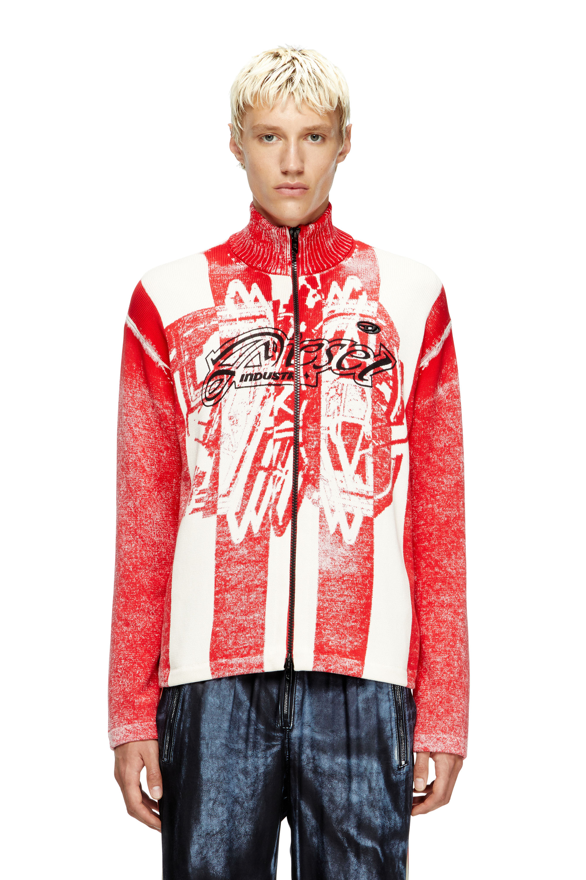 Diesel - Inside-print striped zipped cardigan - Knitwear - Man - Multicolor