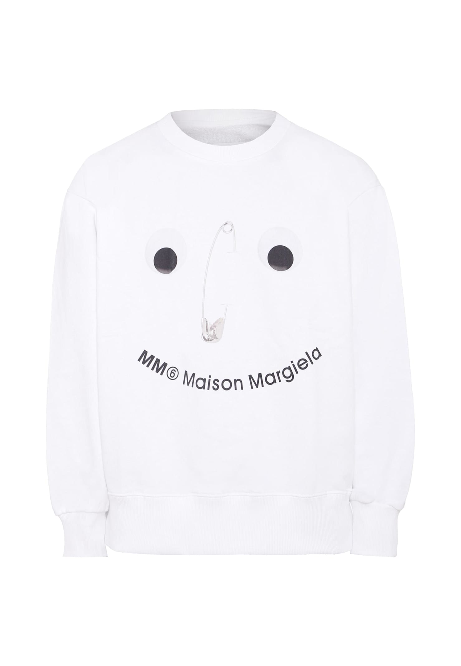 MM6 Maison Margiela White Sweatshirt For Kids With Safety Pin