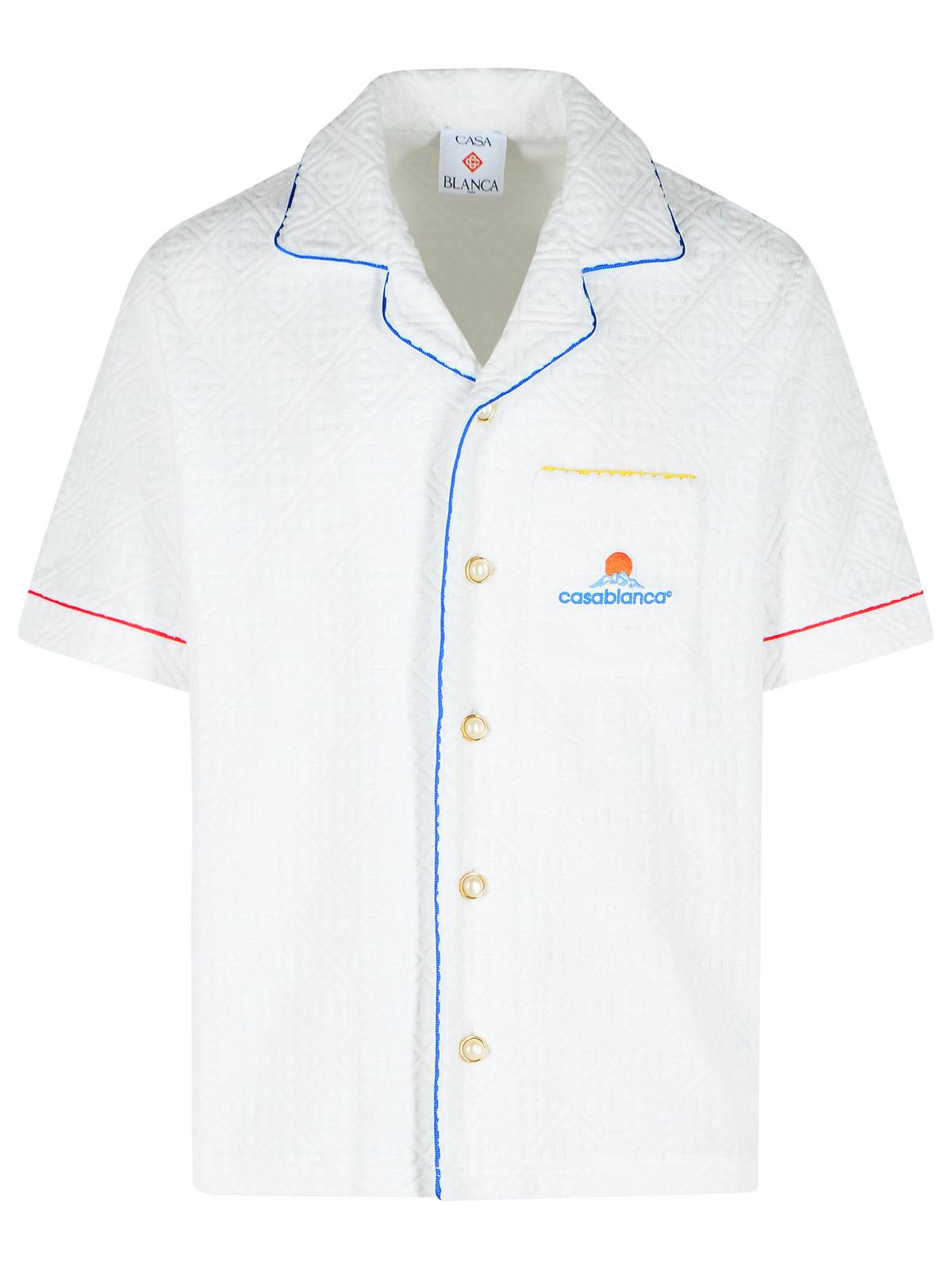 Casablanca Short Sleeved Shirt In Jacquard Cotton Blend Terry Cloth With White Monogram