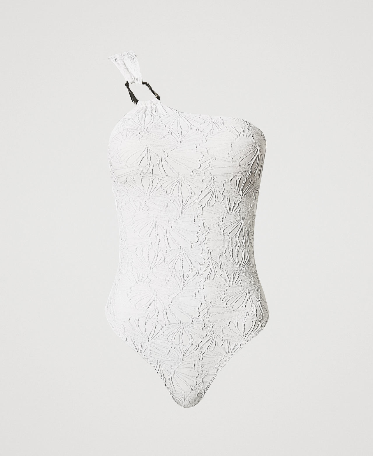 Twinset Plage - Maillot de bain une pièce jacquard asymétrique, Blanc Sugar, Taille: 4-C