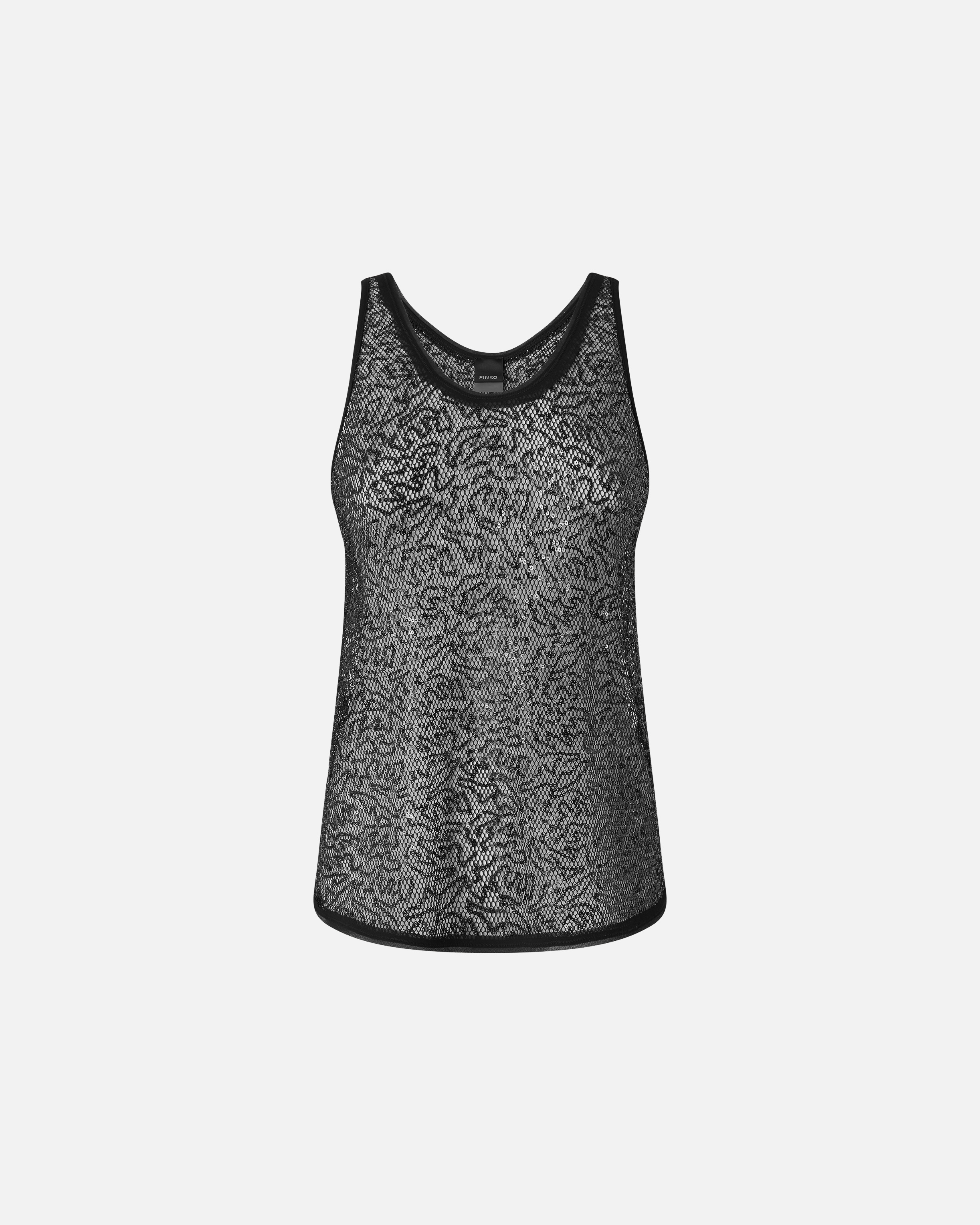 Pinko, Débardeur pailleté en maille filet, Noir limousine, XS