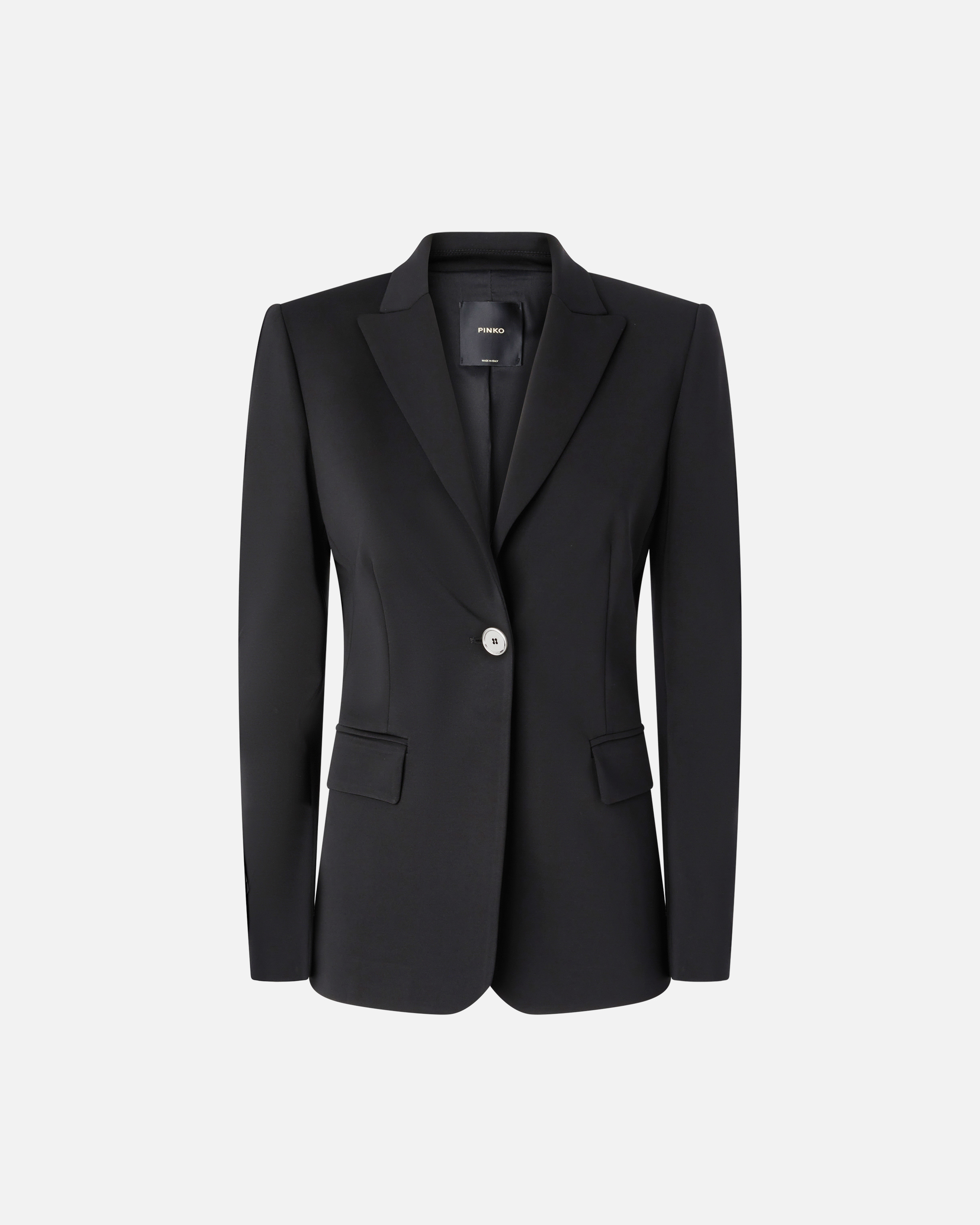 Pinko, Blazer droit en viscose effet scuba, Noir limousine, 38
